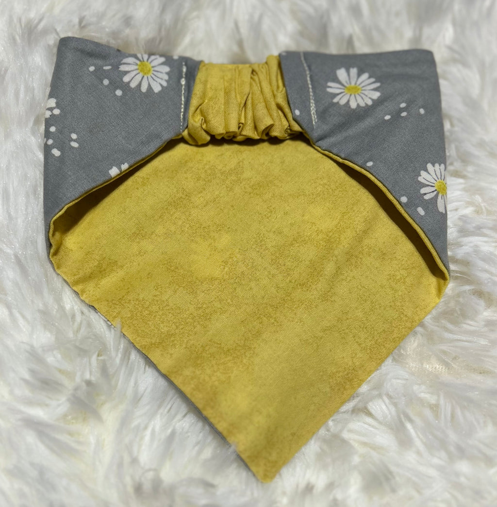 Grey Daisies/Yellow Reversible Scrunchie Pet Bandana