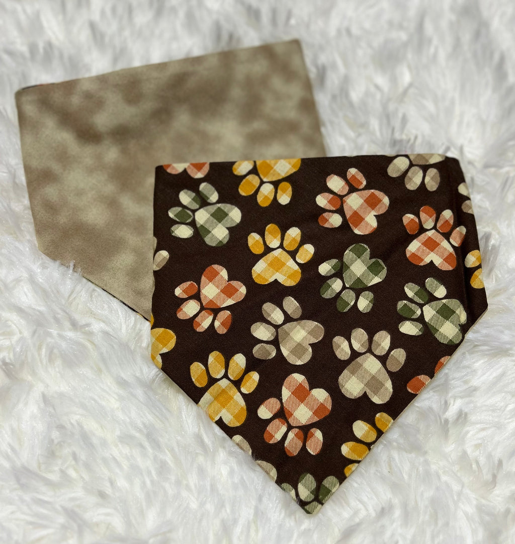 Paws/Beige Reversible Scrunchie Pet Bandana
