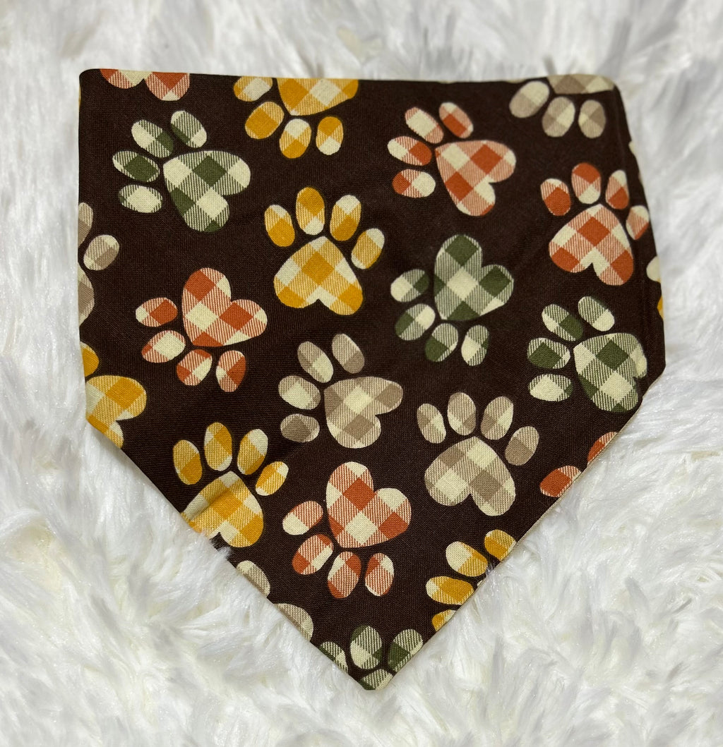 Paws/Beige Reversible Scrunchie Pet Bandana