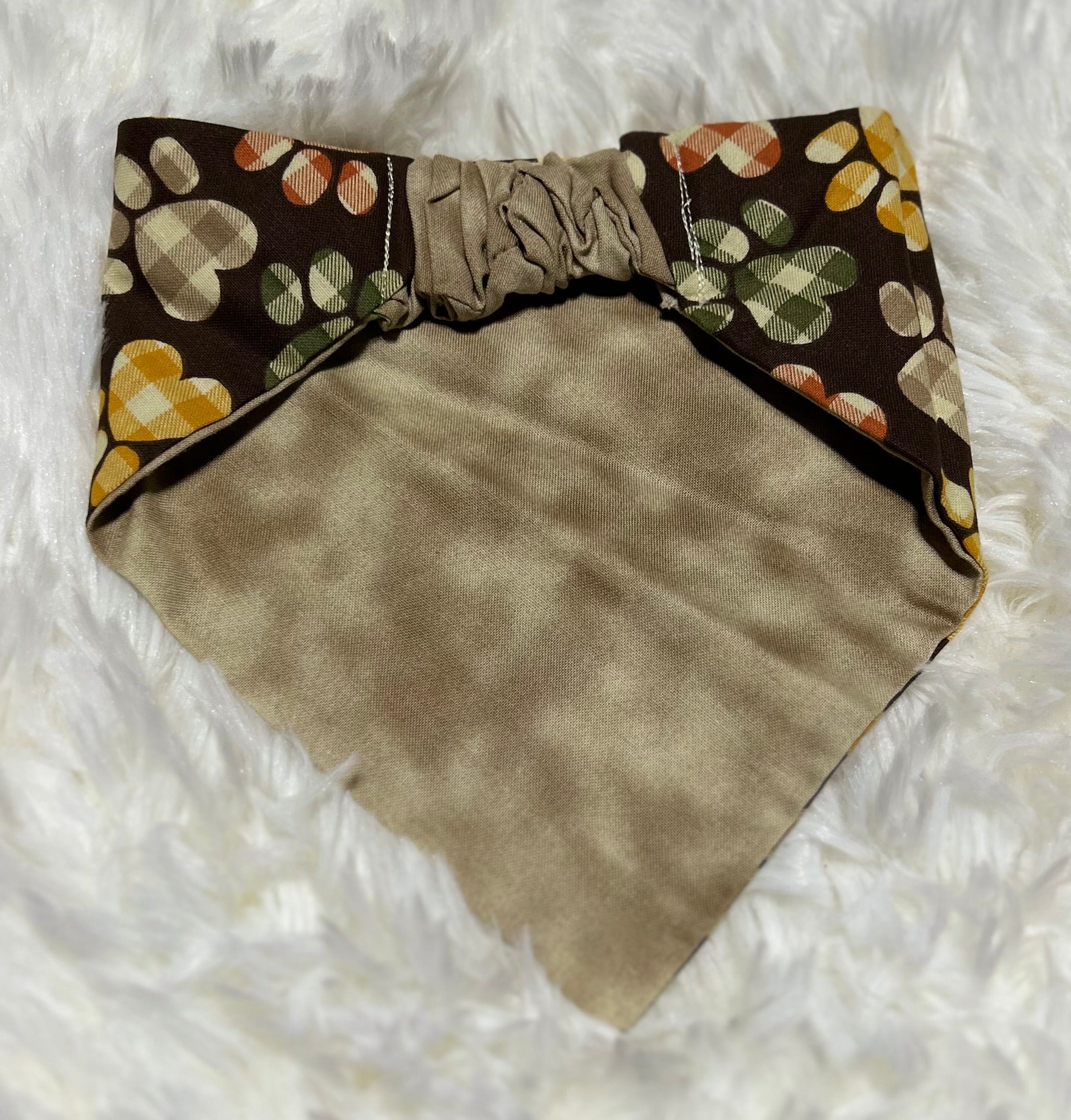 Paws/Beige Reversible Scrunchie Pet Bandana