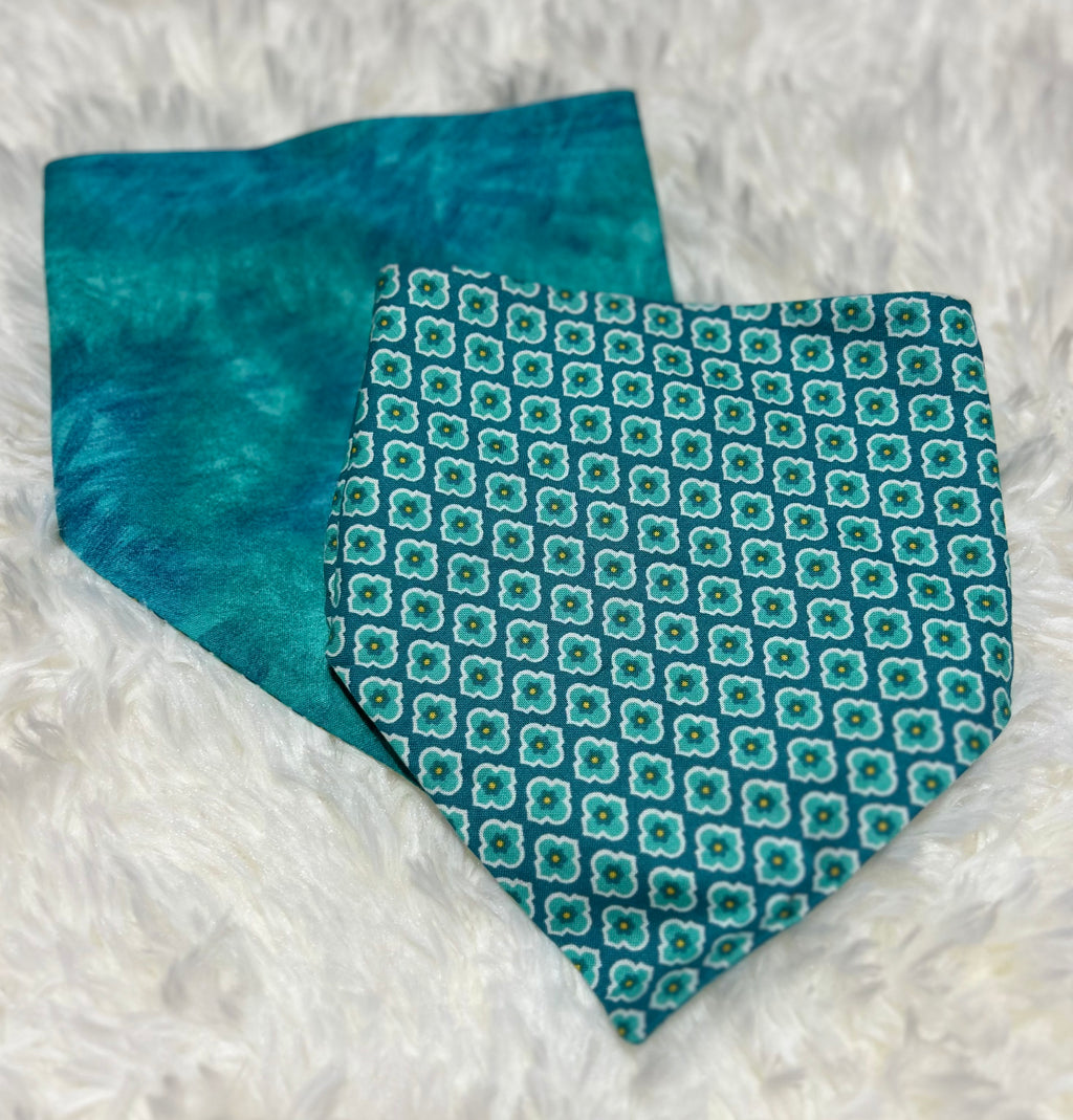 Turquoise Geometric Reversible Scrunchie Pet Bandana