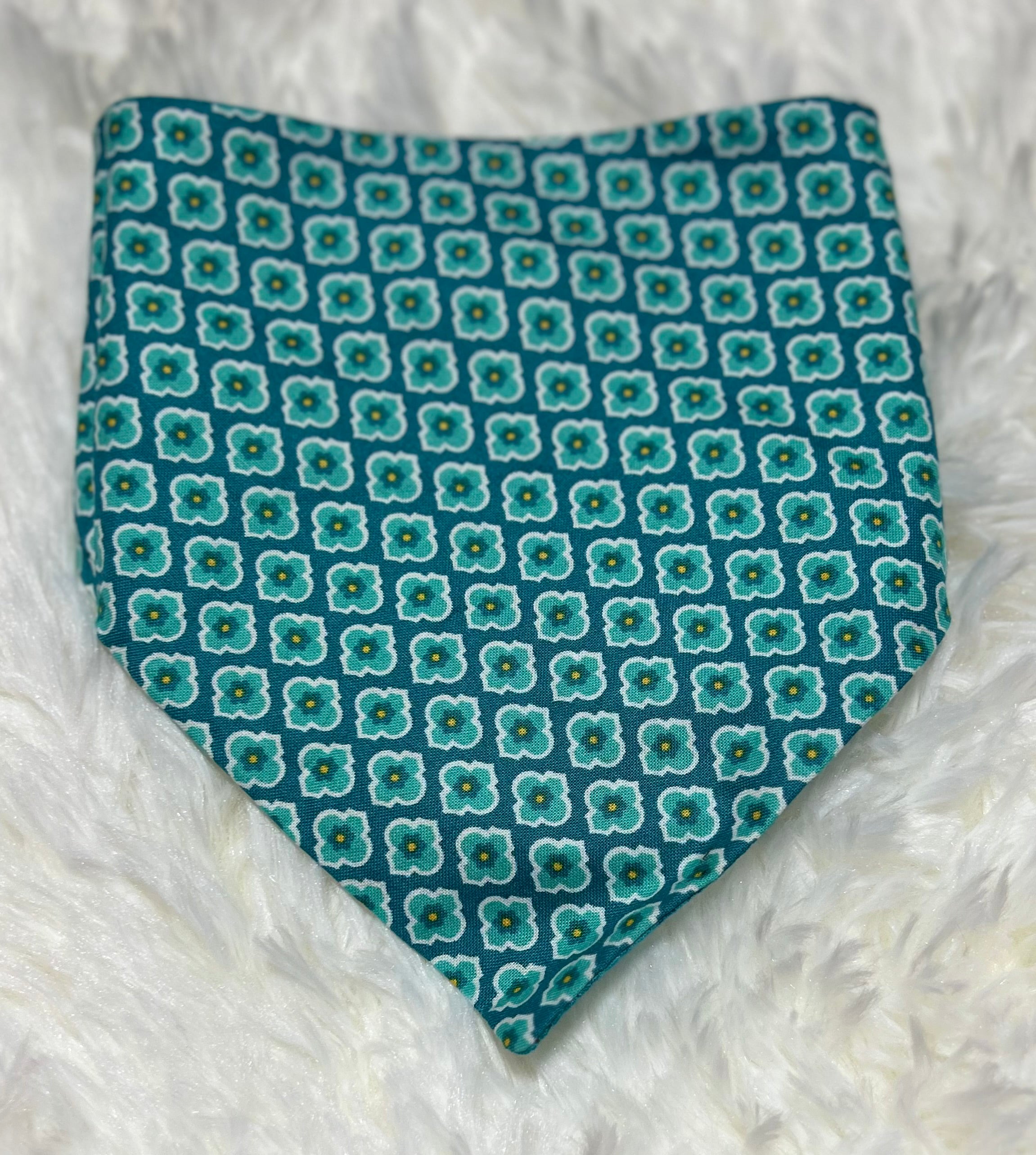 Turquoise Geometric Reversible Scrunchie Pet Bandana