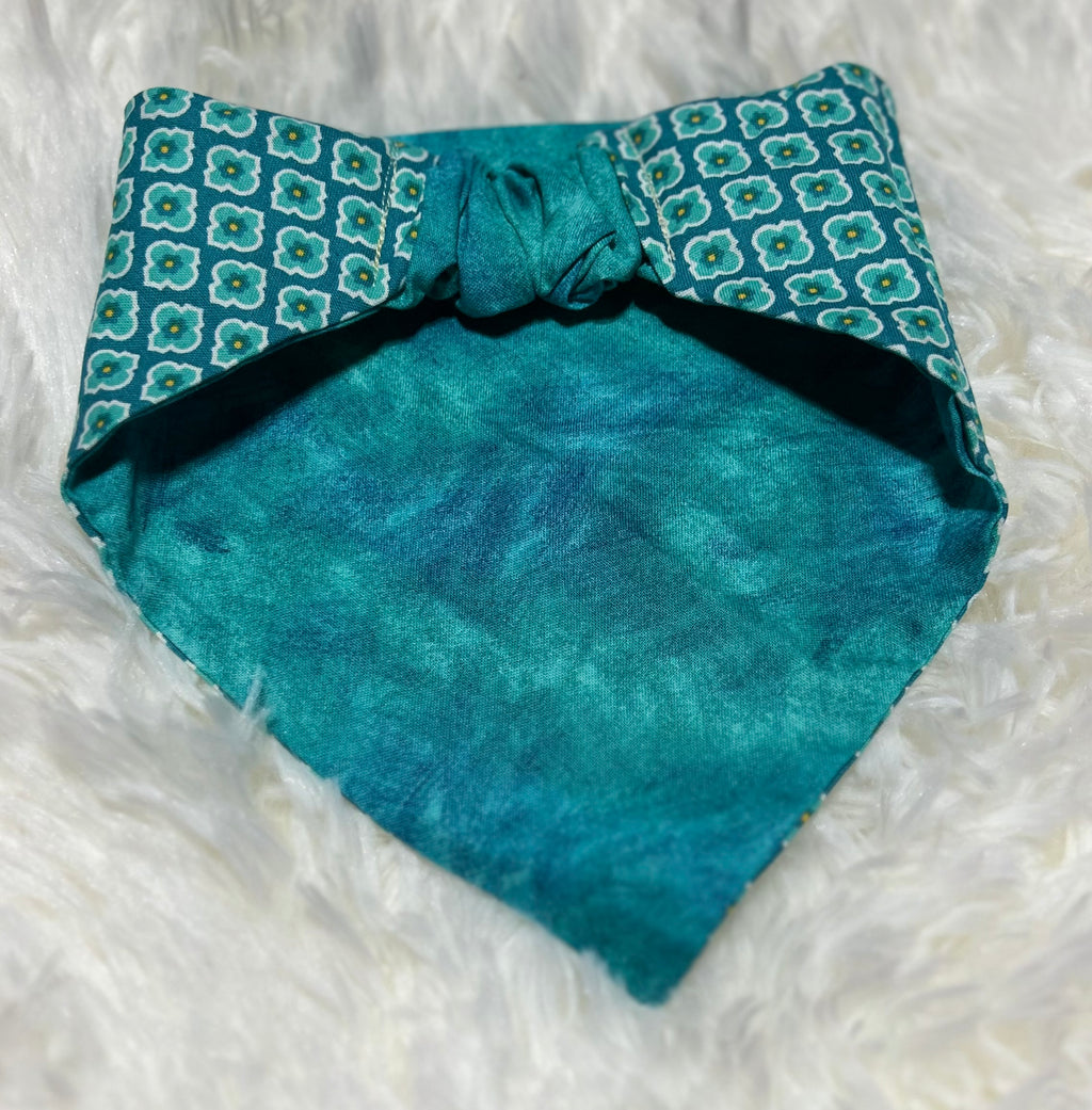 Turquoise Geometric Reversible Scrunchie Pet Bandana