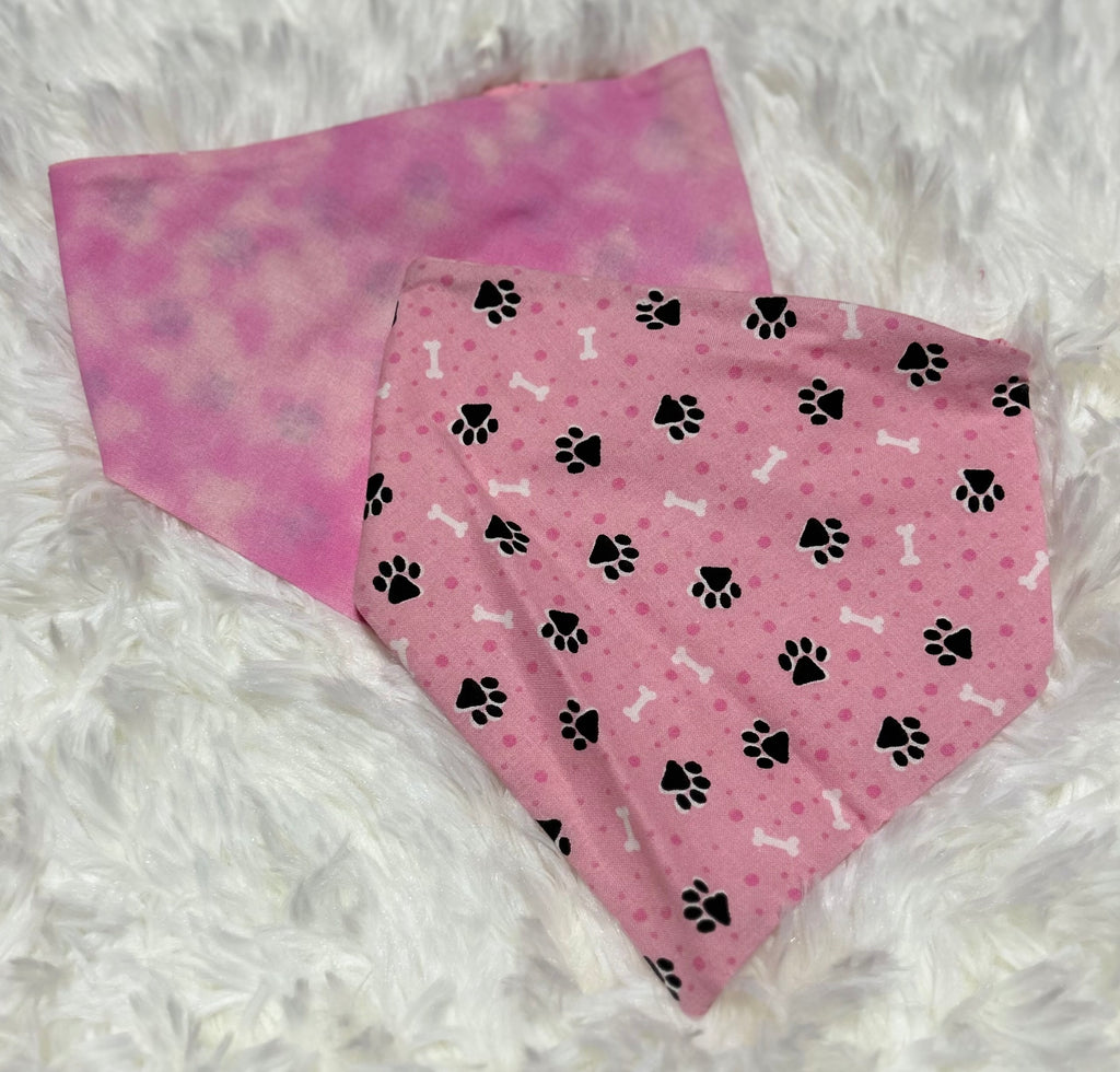 Pink Paws/Pink Reversible Scrunchie Pet Bandana
