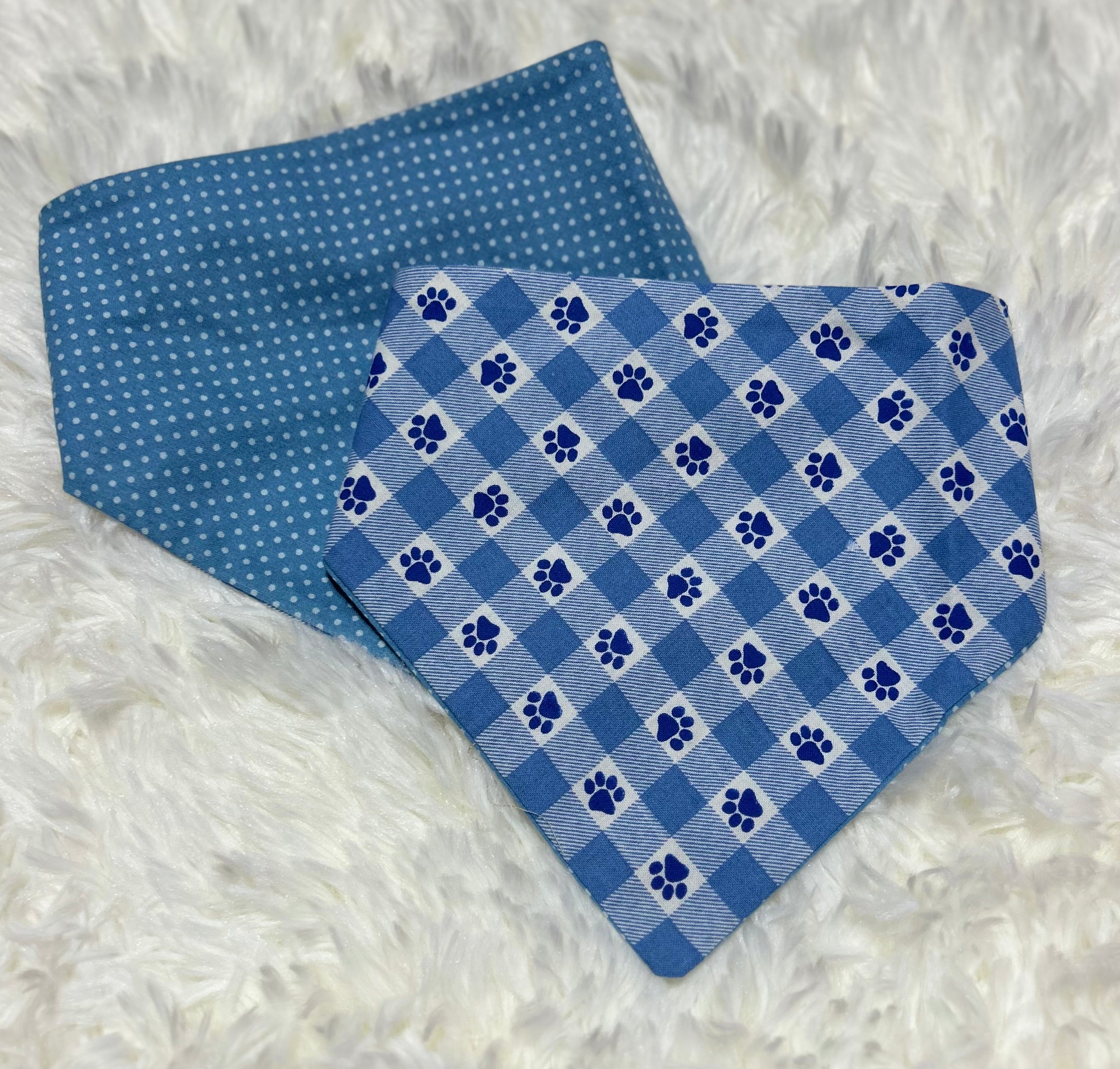 Blue Paws/Blue Dots Reversible Scrunchie Pet Bandana