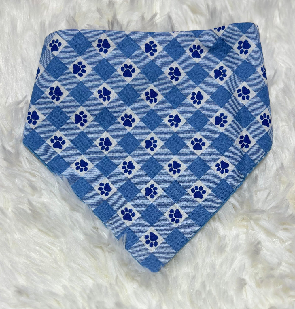 Blue Paws/Blue Dots Reversible Scrunchie Pet Bandana