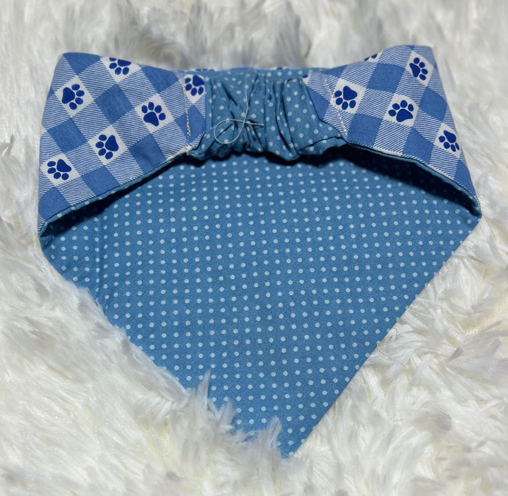 Blue Paws/Blue Dots Reversible Scrunchie Pet Bandana