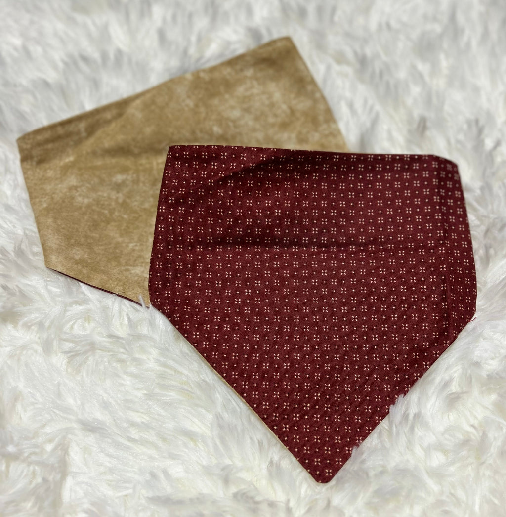 Maroon/Beige Reversible Scrunchie Pet Bandana