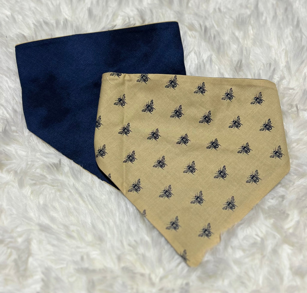 Blue Bees/Blue Reversible Scrunchie Pet Bandana