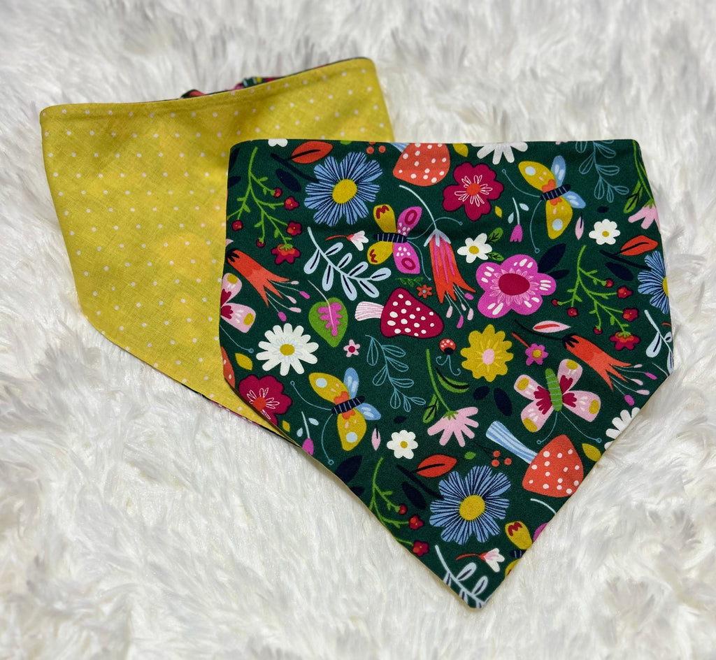 Folk Art/Yellow Polka Dots Reversible Scrunchie Pet Bandana