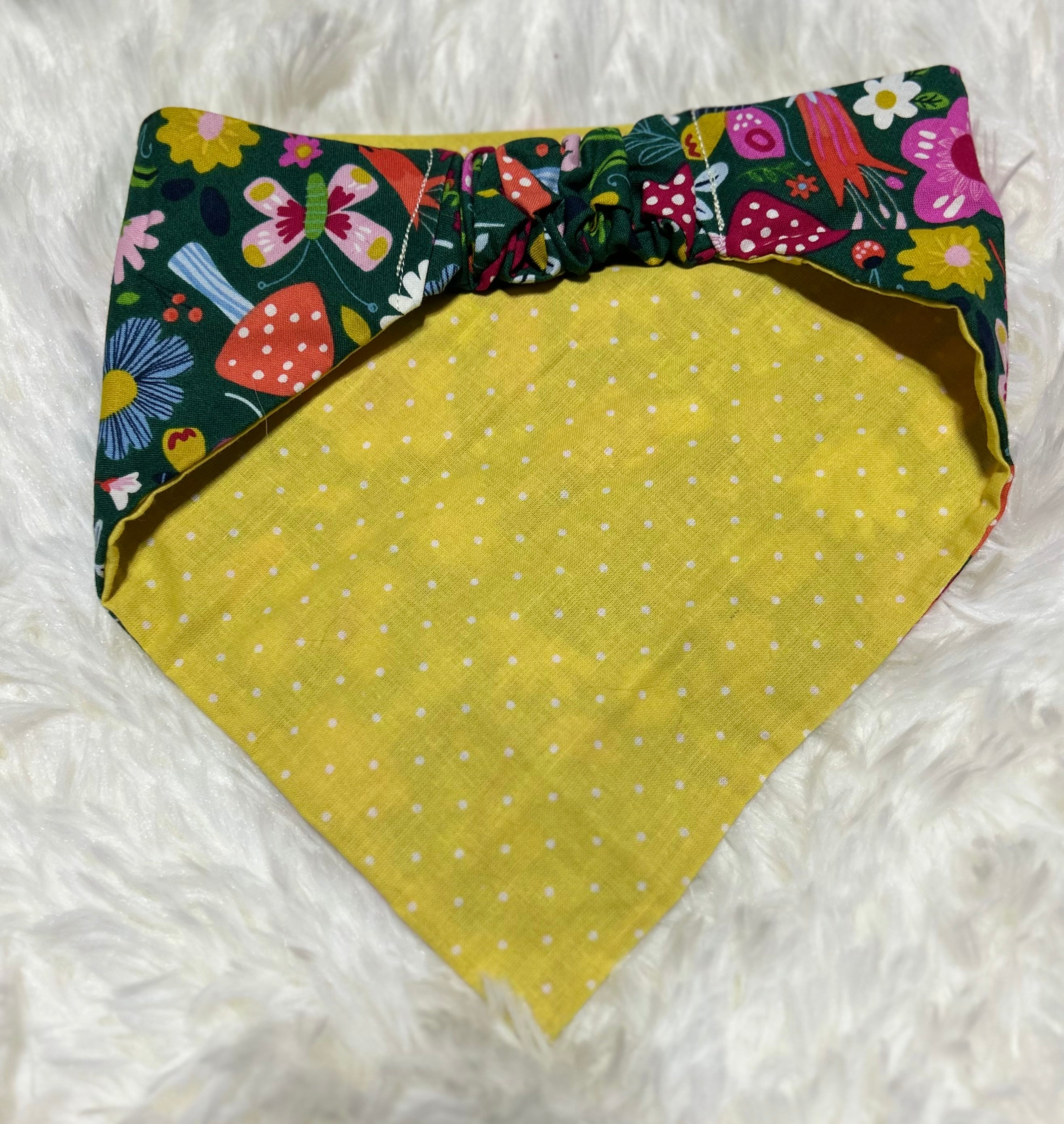 Folk Art/Yellow Polka Dots Reversible Scrunchie Pet Bandana