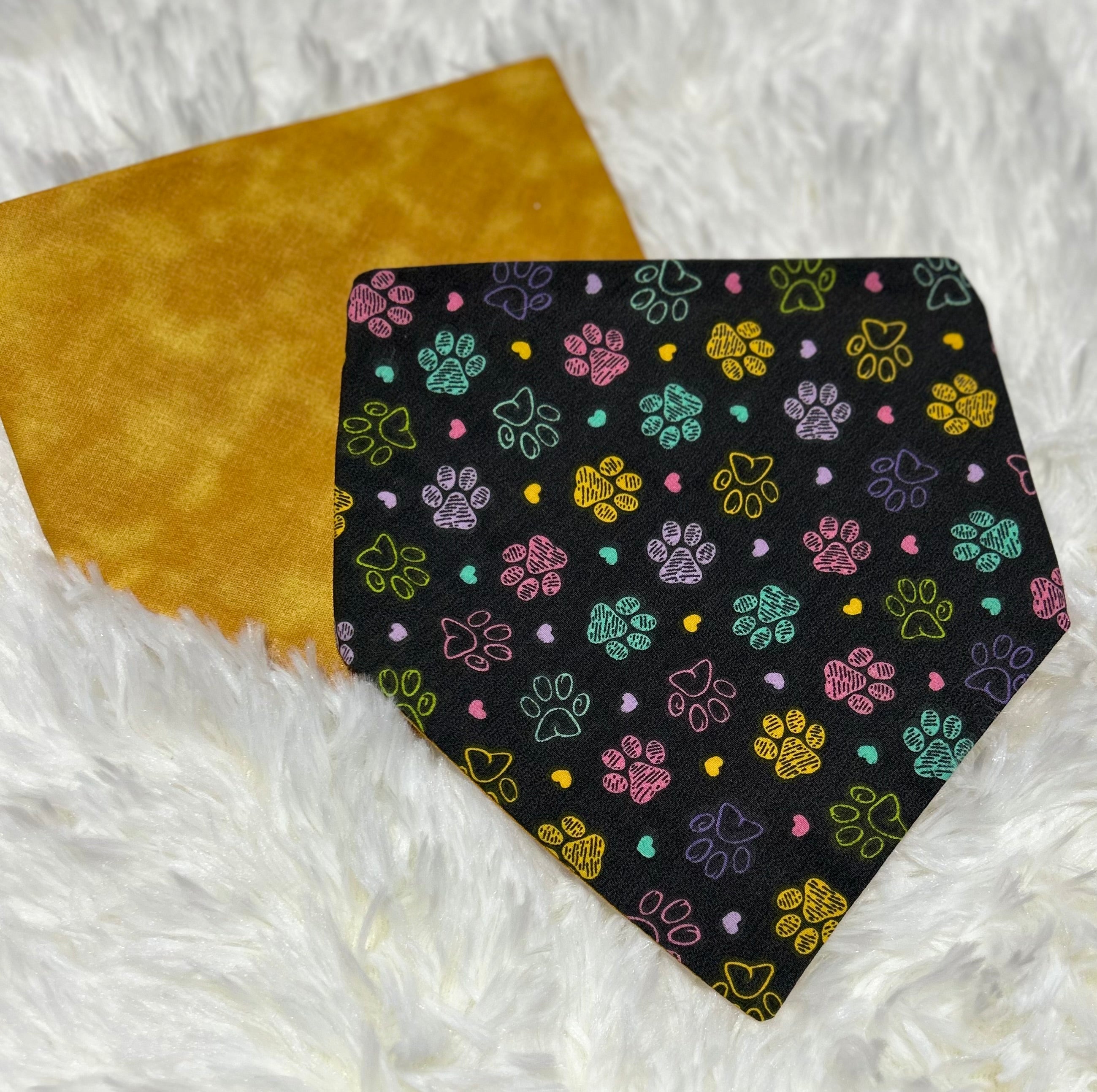 Paws on Black Reversible Scrunchie Pet Bandana