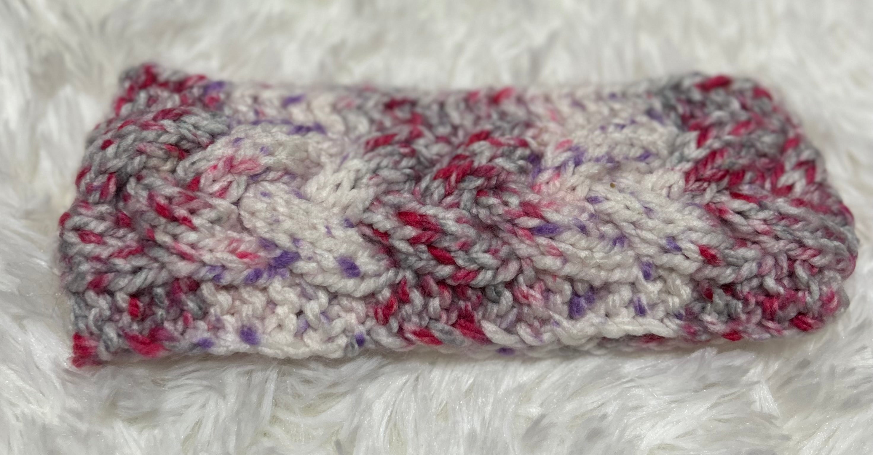 Knitted headband - cream/pink/grey