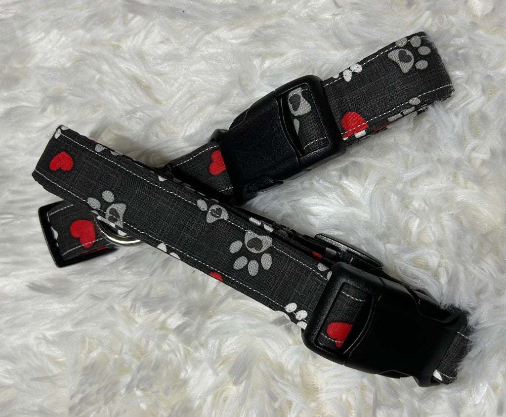Black with Grey/Red Hearts Pet Collars