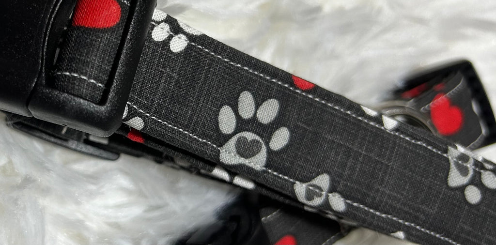 Black with Grey/Red Hearts Pet Collars