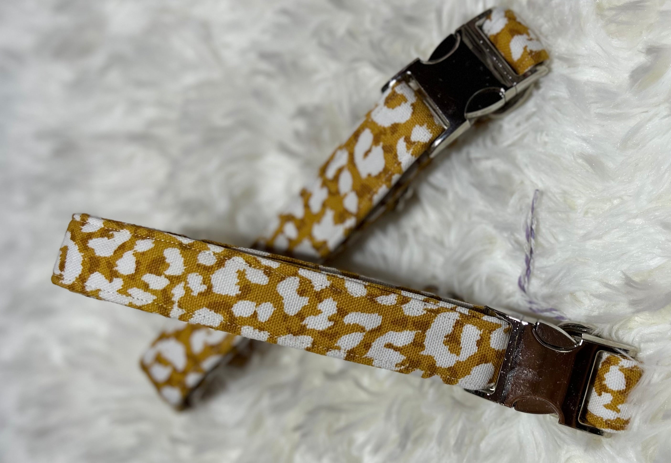 Mustard Cheetah Pet Collars with Metal Hardware