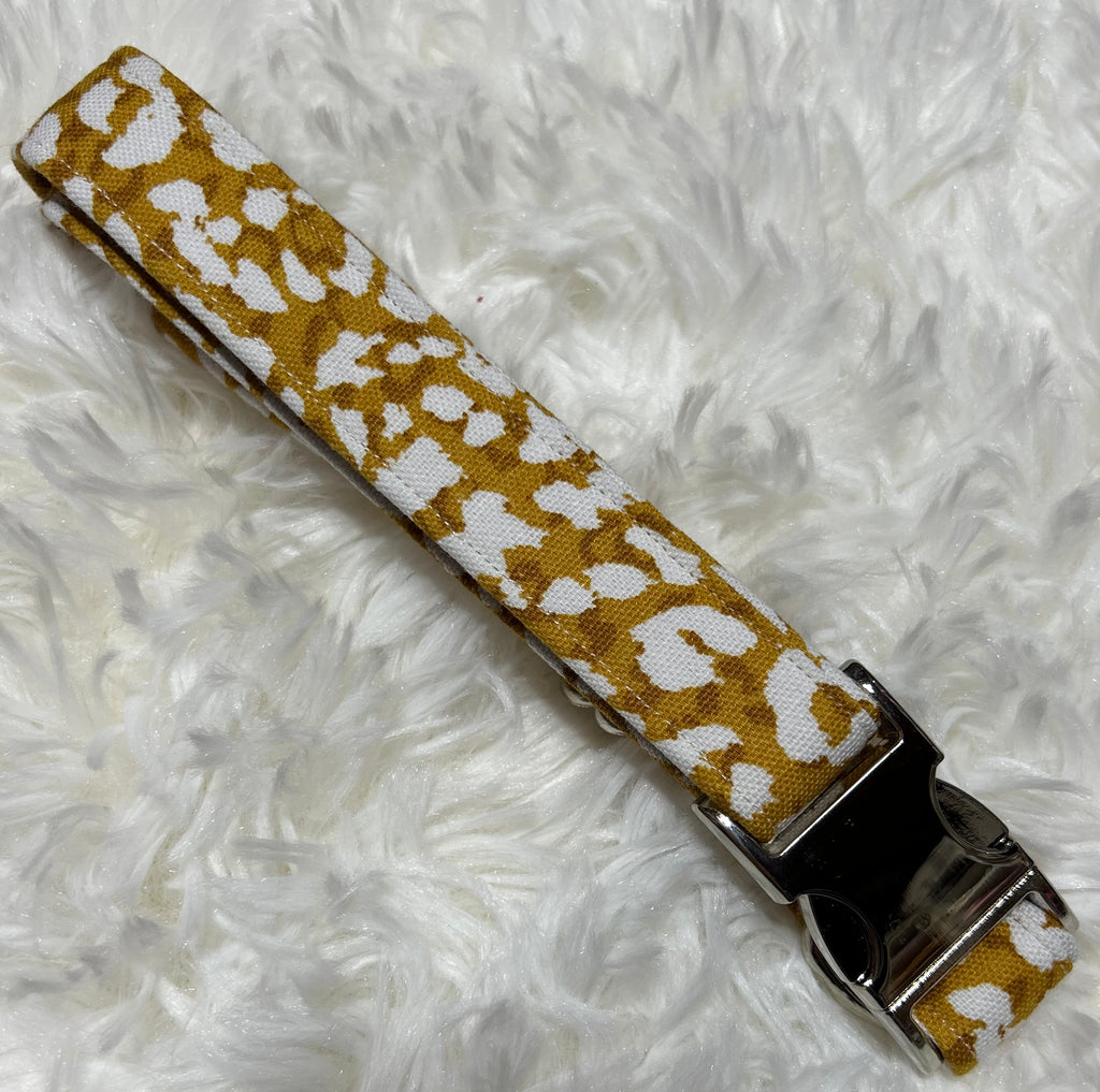 Mustard Cheetah Pet Collars with Metal Hardware