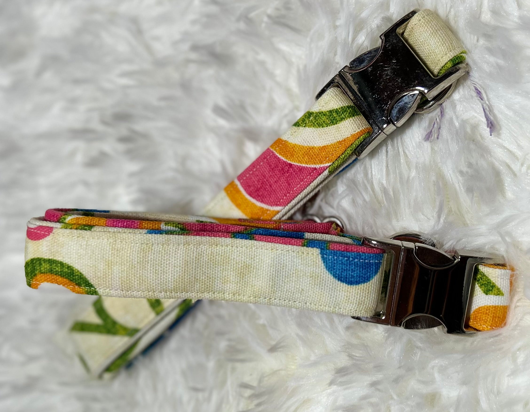 Cream Floral Pet Collars with Metal Hardware