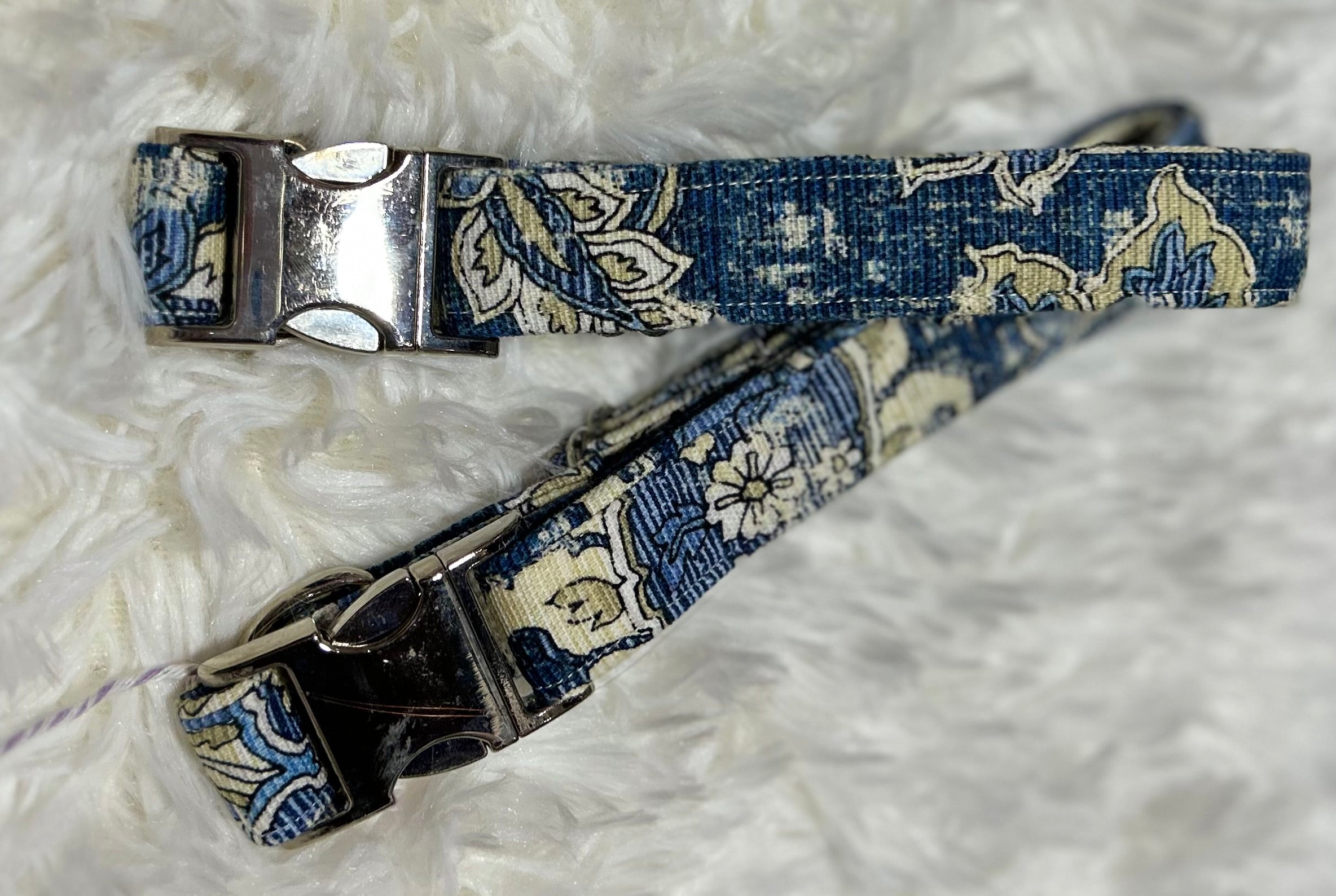 Blue Paisley Pet Collars with Metal Hardware