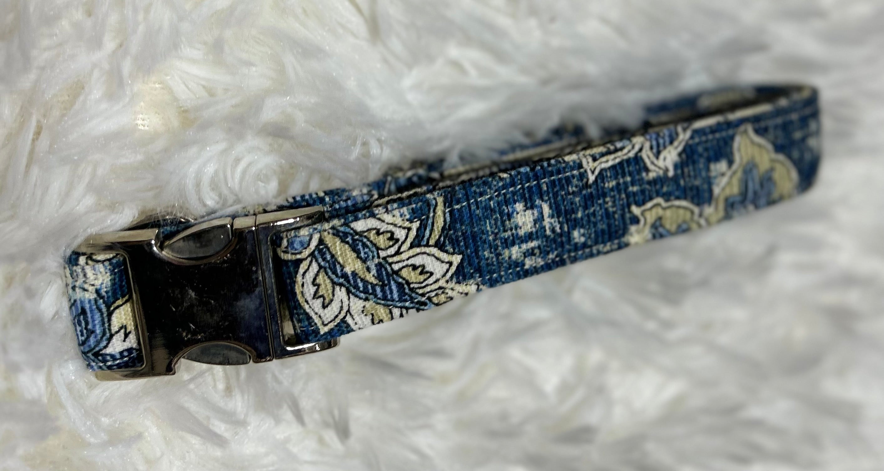 Blue Paisley Pet Collars with Metal Hardware