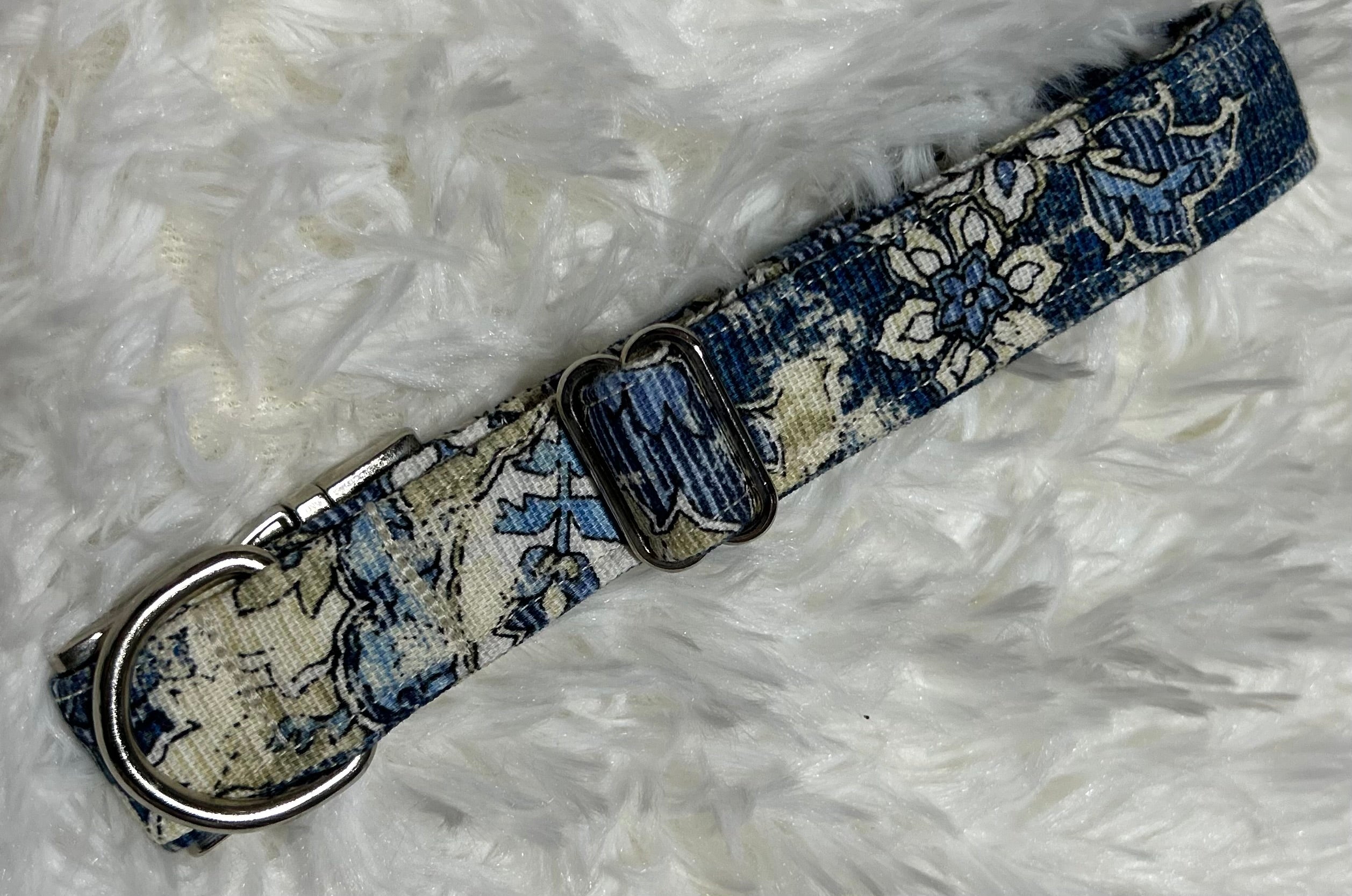 Blue Paisley Pet Collars with Metal Hardware