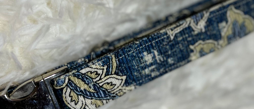 Blue Paisley Pet Collars with Metal Hardware