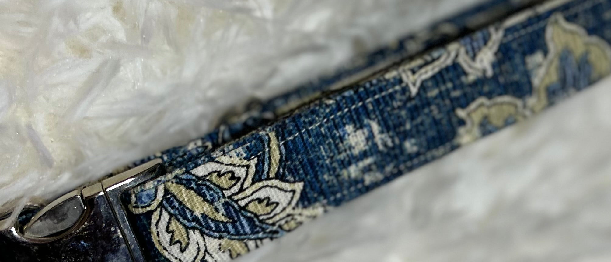 Blue Paisley Pet Collars with Metal Hardware