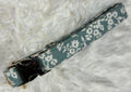 Slate Blue Floral Pet Collars with Metal Hardware