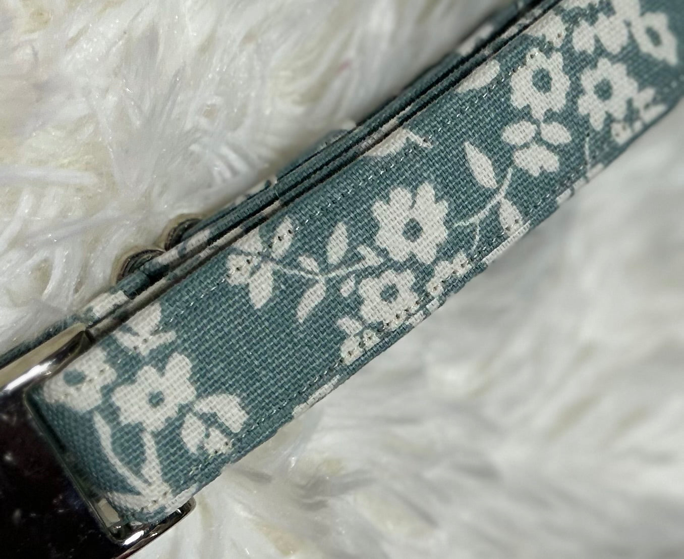 Slate Blue Floral Pet Collars with Metal Hardware
