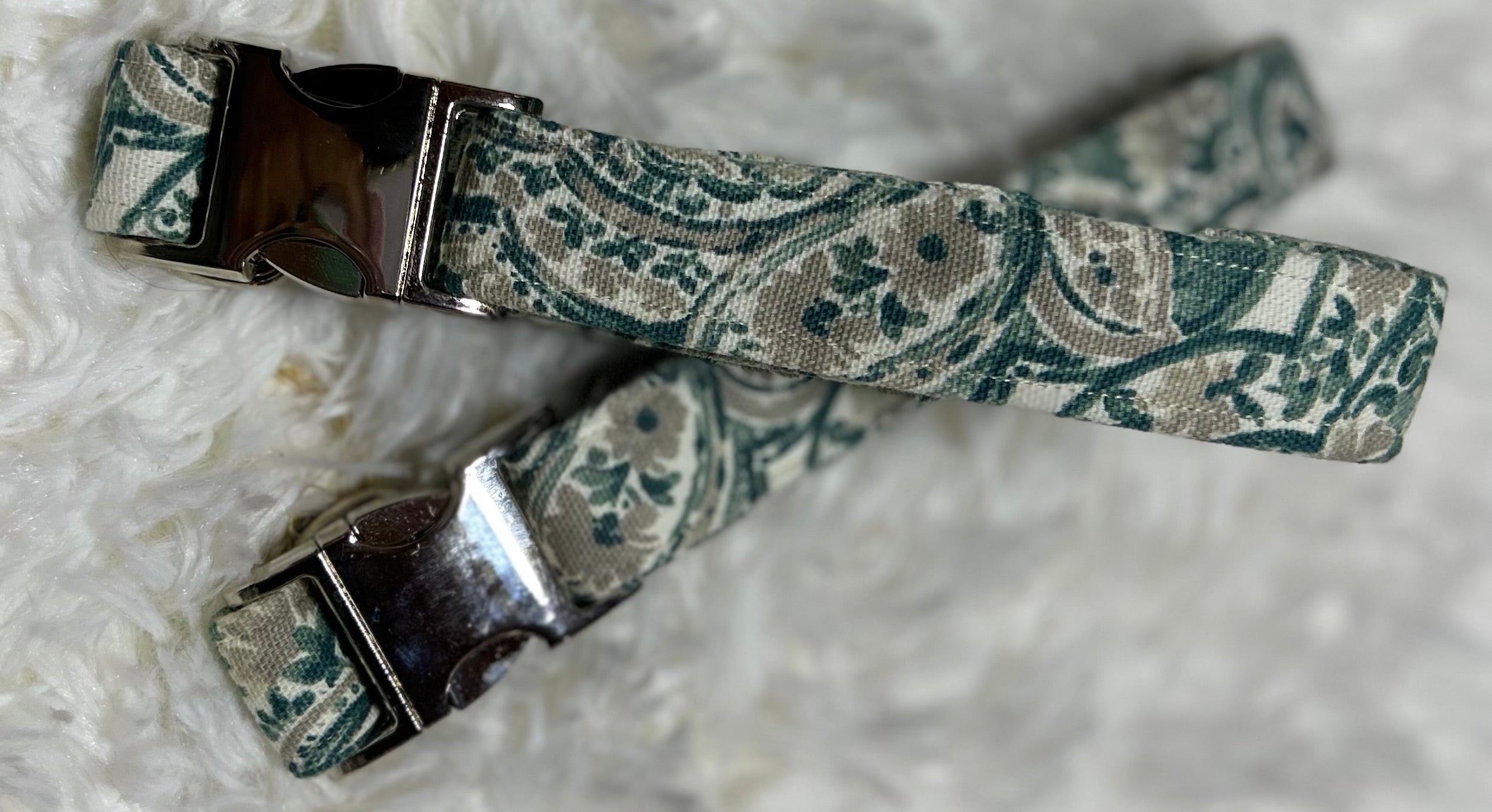 Green/Grey Floral Pet Collars with Metal Hardware