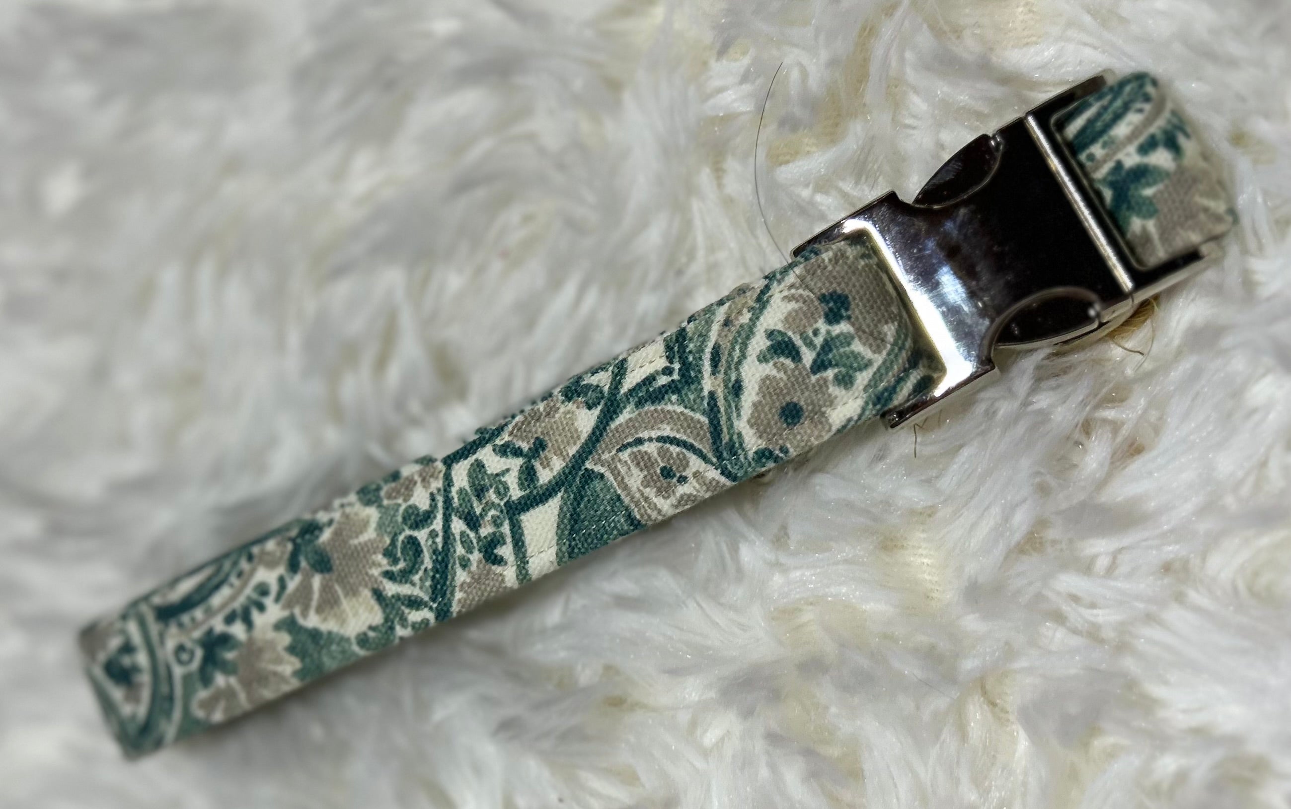 Green/Grey Floral Pet Collars with Metal Hardware
