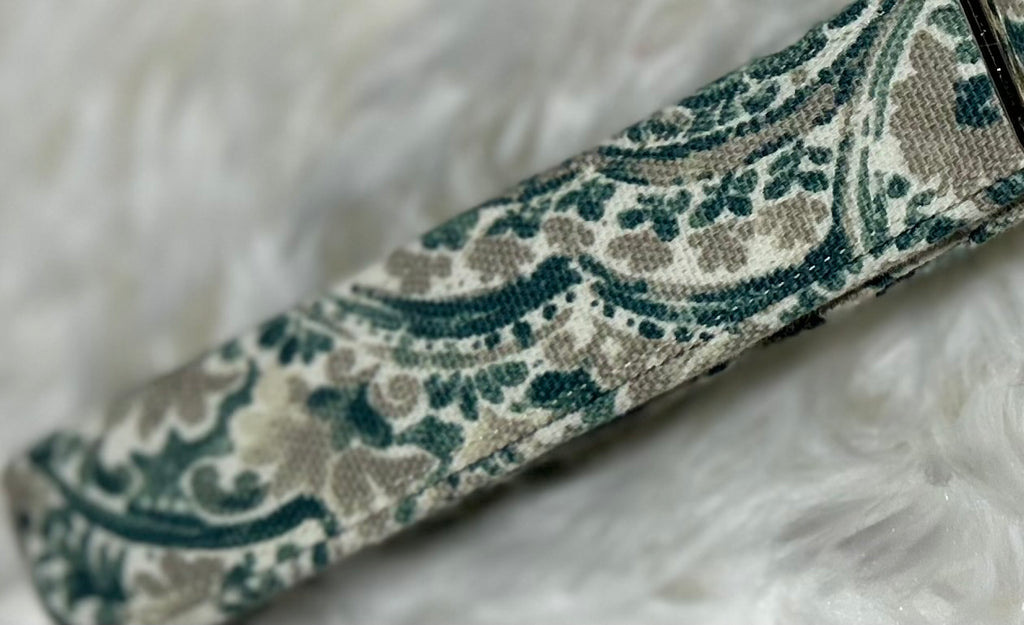 Green/Grey Floral Pet Collars with Metal Hardware