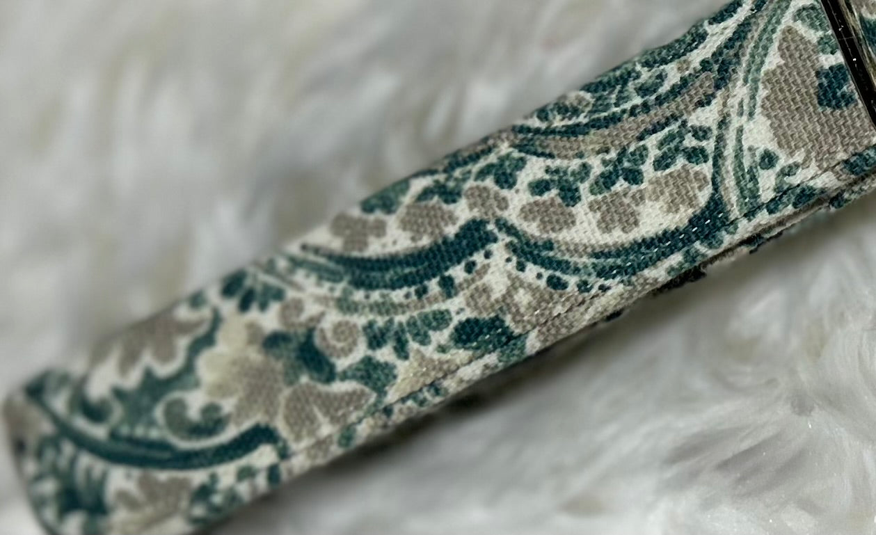 Green/Grey Floral Pet Collars with Metal Hardware