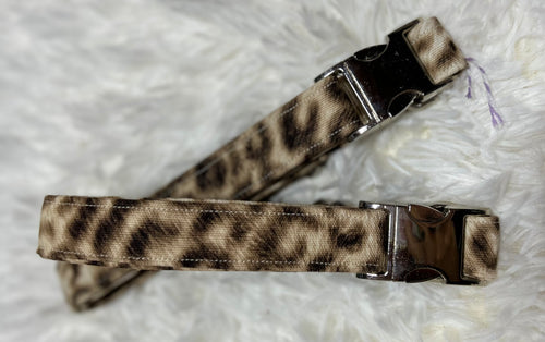 Brown Cheetah Pet Collars with Metal Hardware