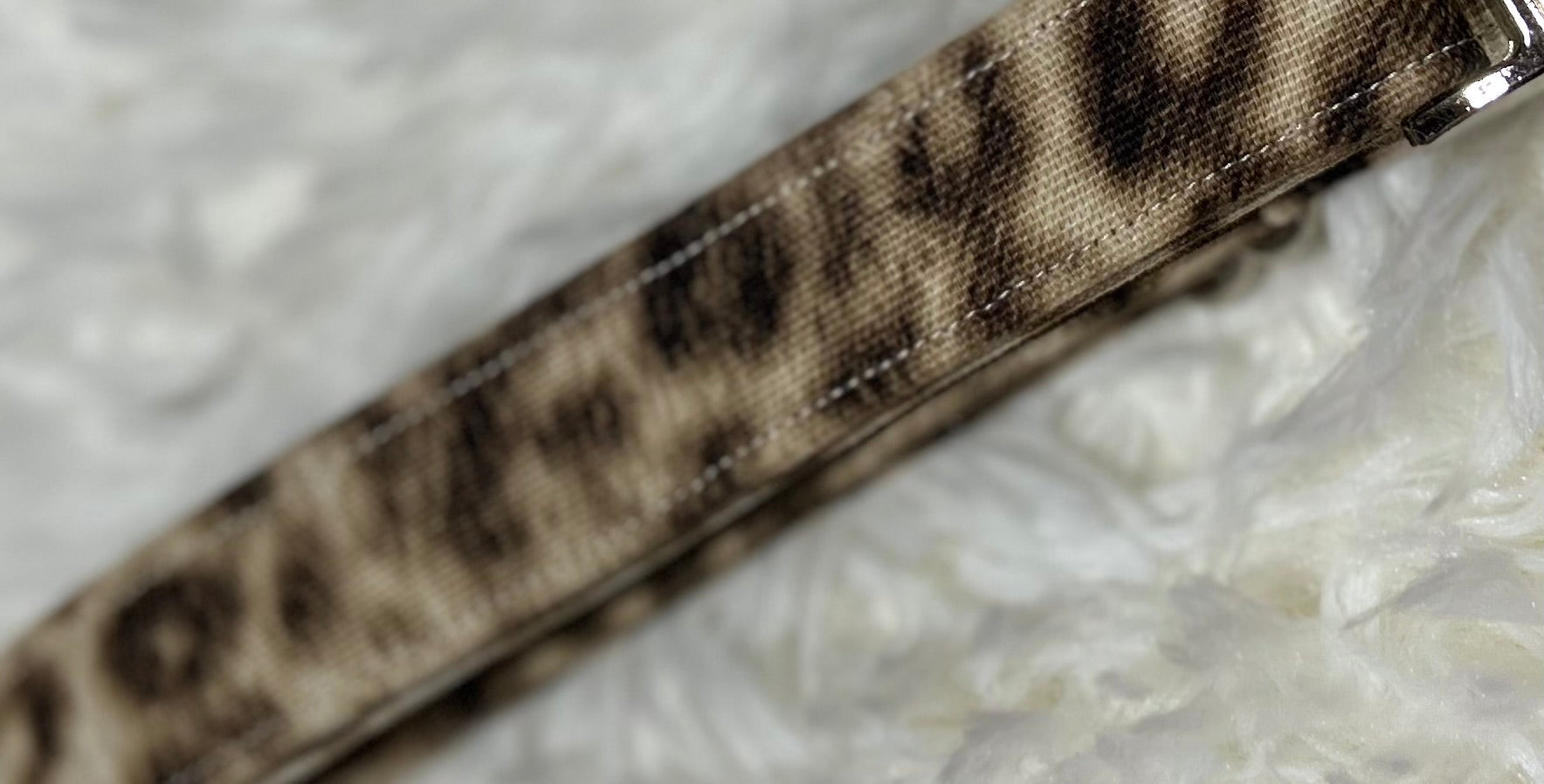 Brown Cheetah Pet Collars with Metal Hardware