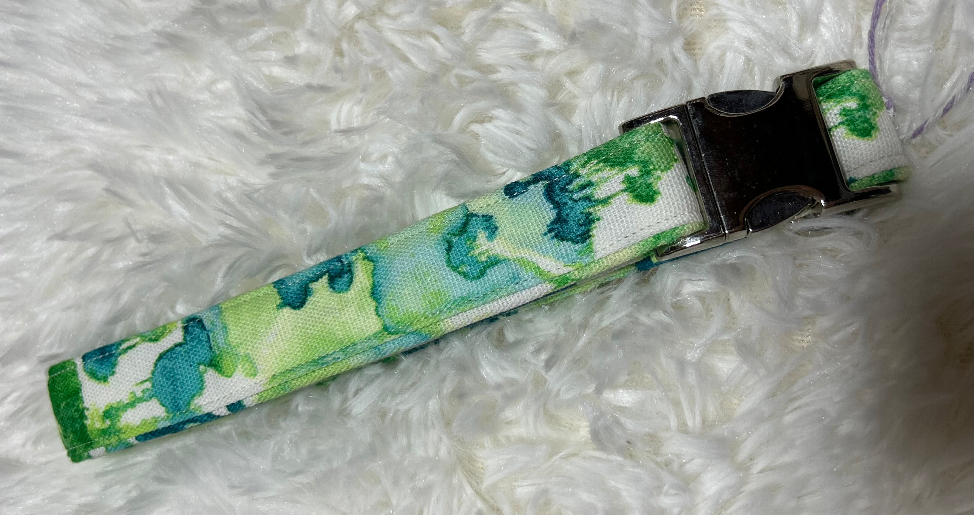 Green Watercolor Pet Collars with Metal Hardware