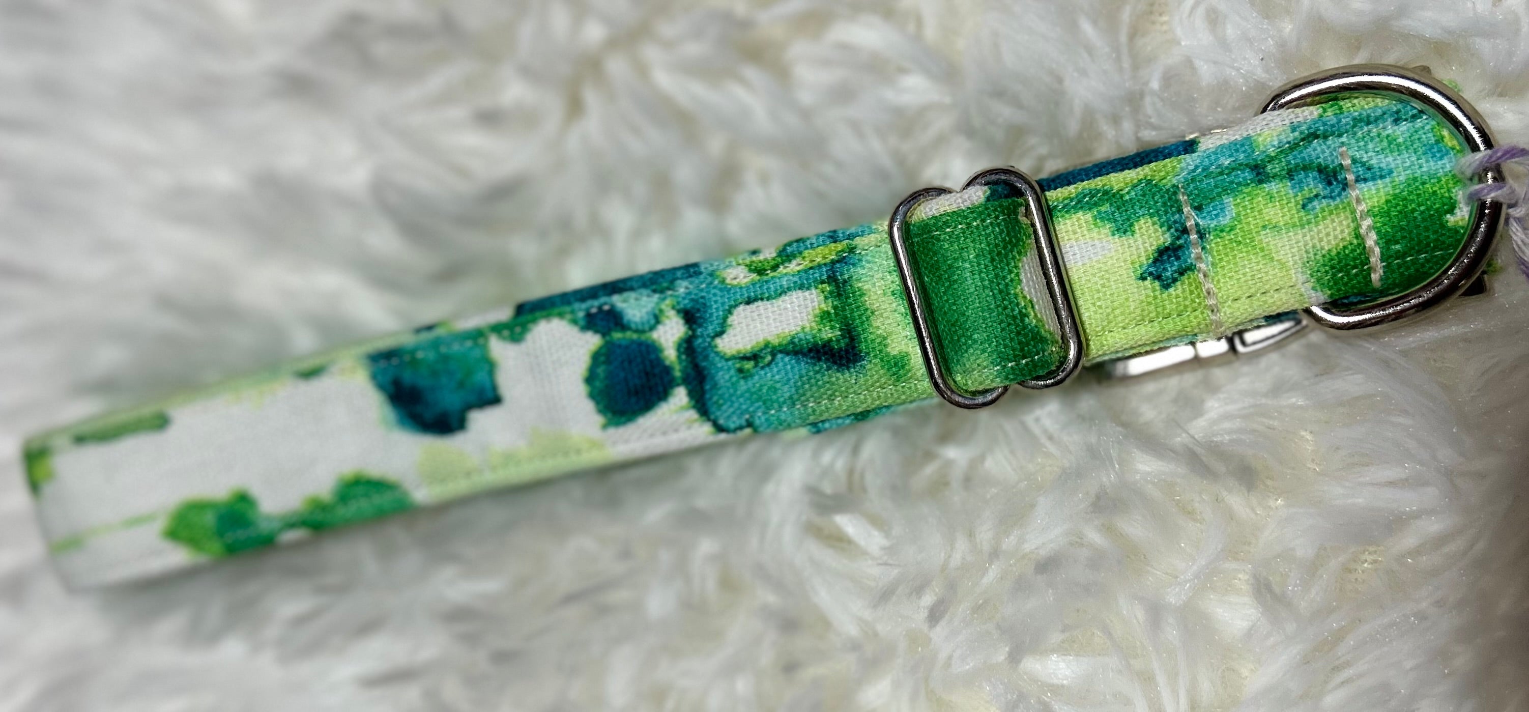Green Watercolor Pet Collars with Metal Hardware