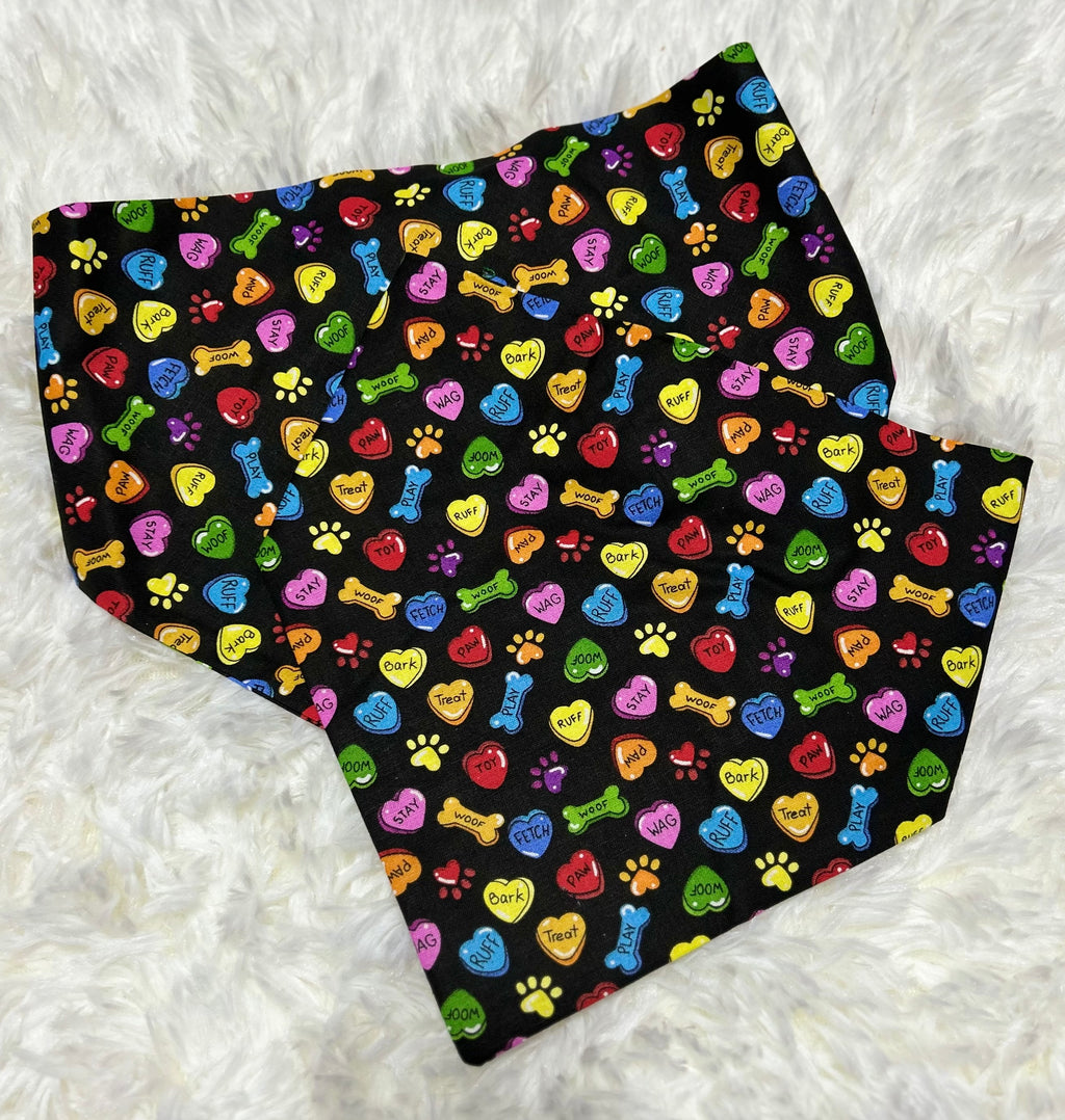 Black Conversation Hearts Valentine Scrunchie Pet Bandana