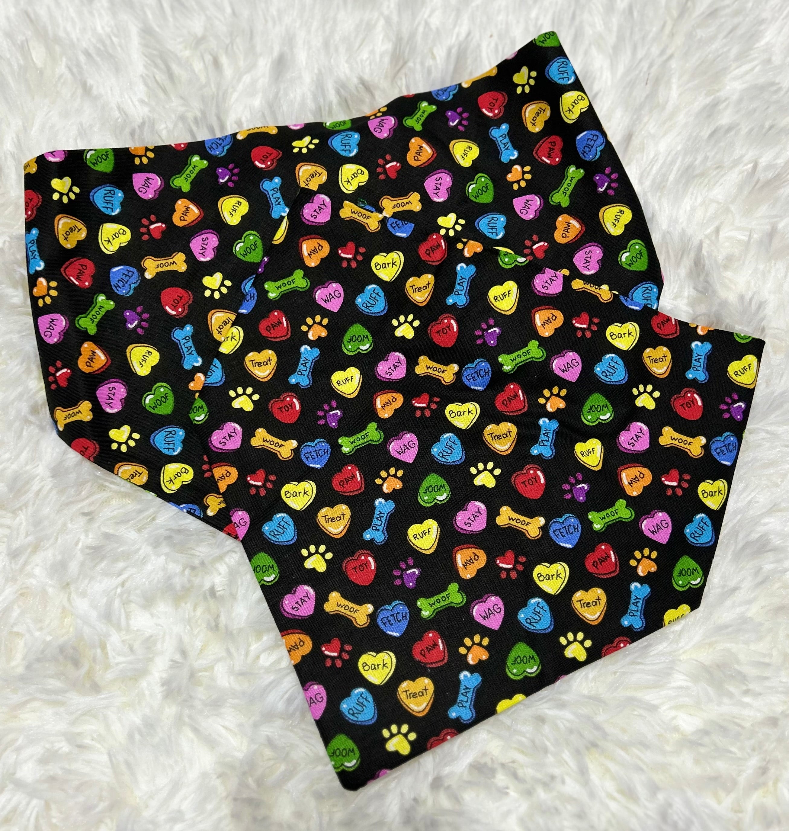 Black Conversation Hearts Valentine Scrunchie Pet Bandana