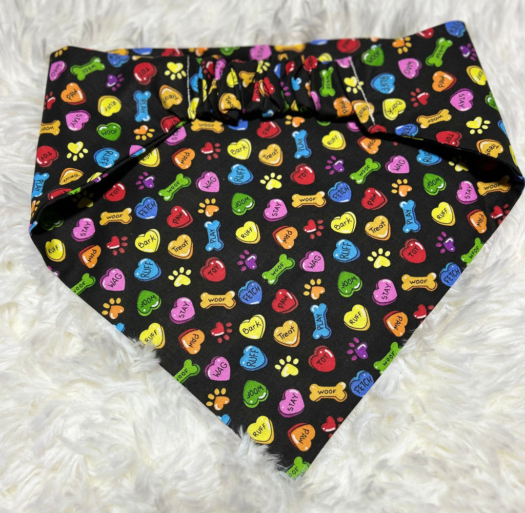 Black Conversation Hearts Valentine Scrunchie Pet Bandana