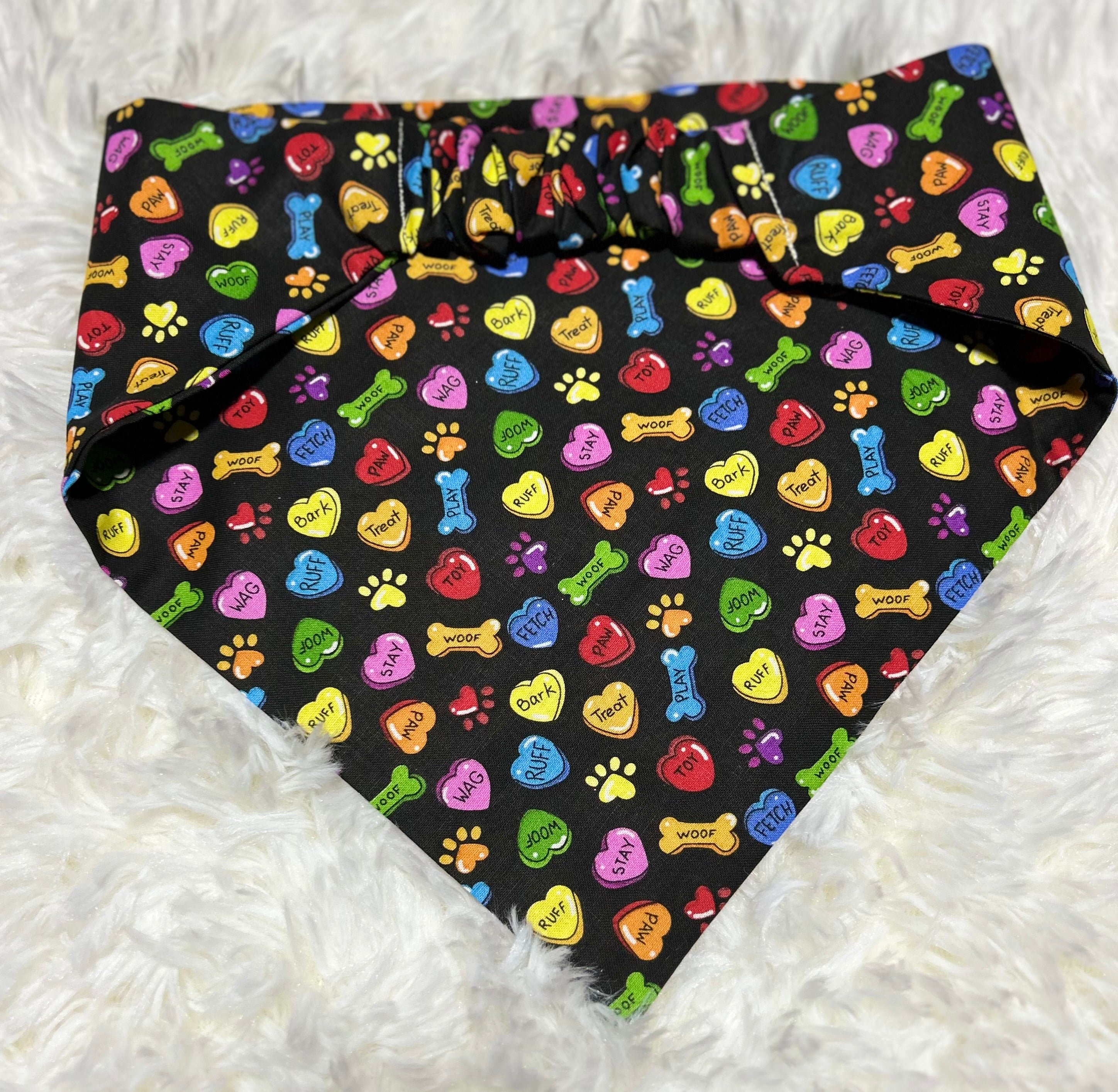 Black Conversation Hearts Valentine Scrunchie Pet Bandana