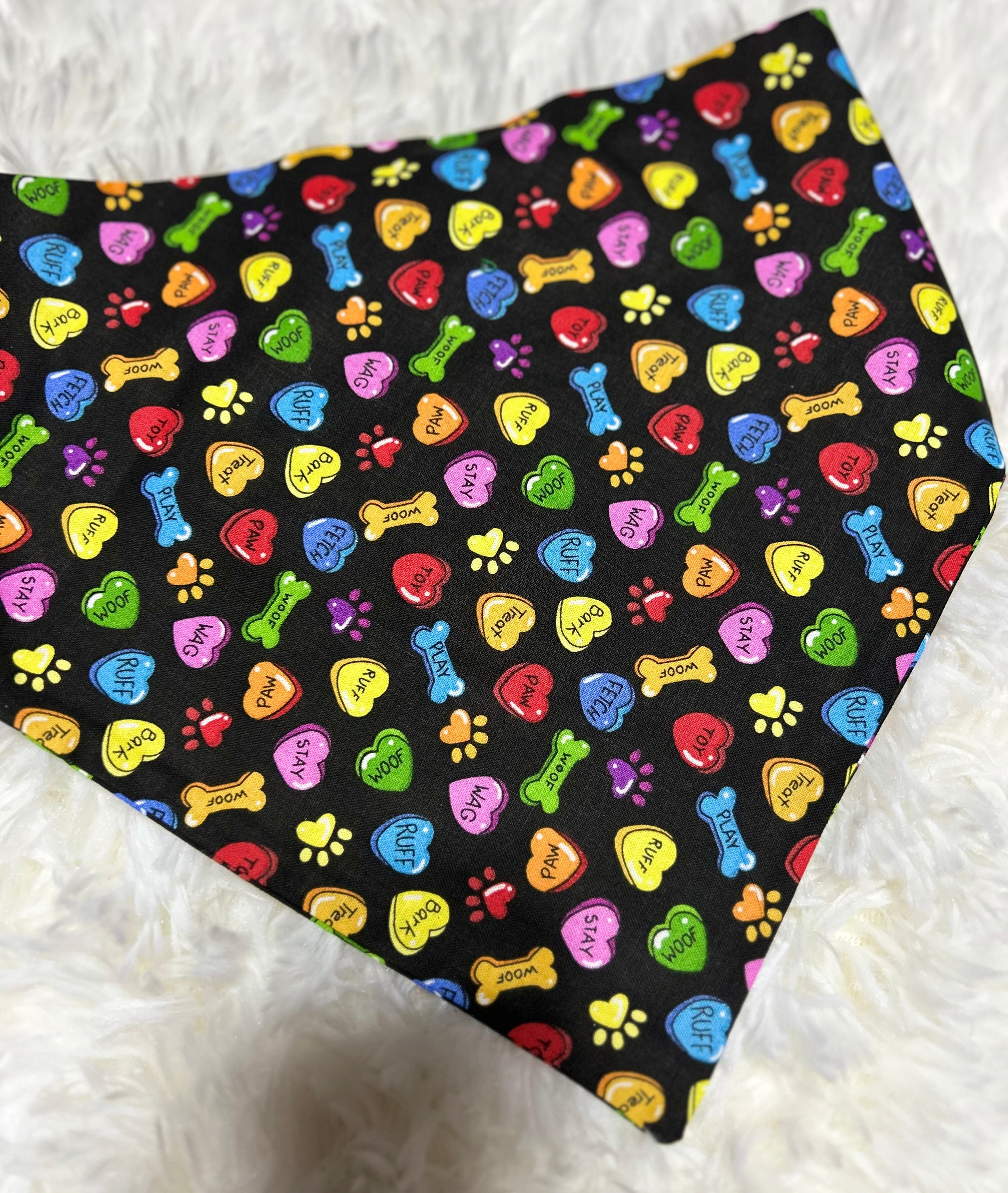 Black Conversation Hearts Valentine Scrunchie Pet Bandana