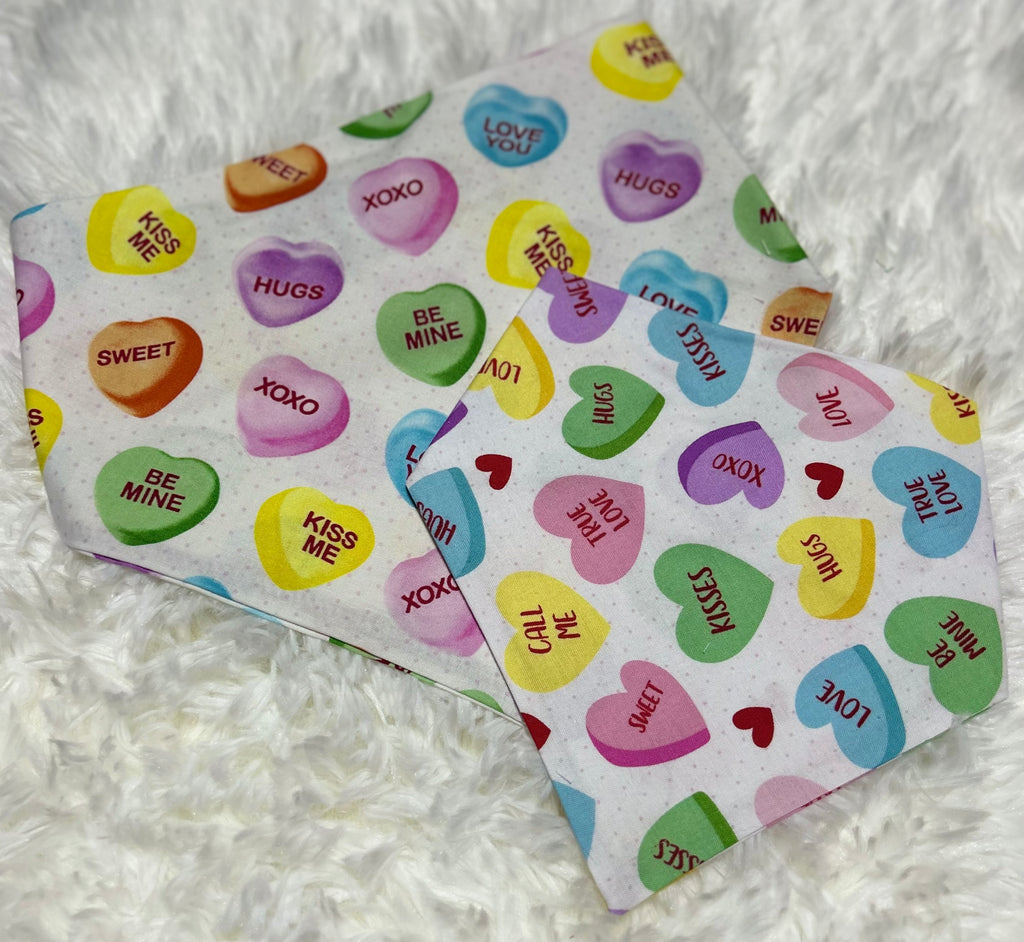 White Conversation Hearts Valentine Scrunchie Pet Bandana