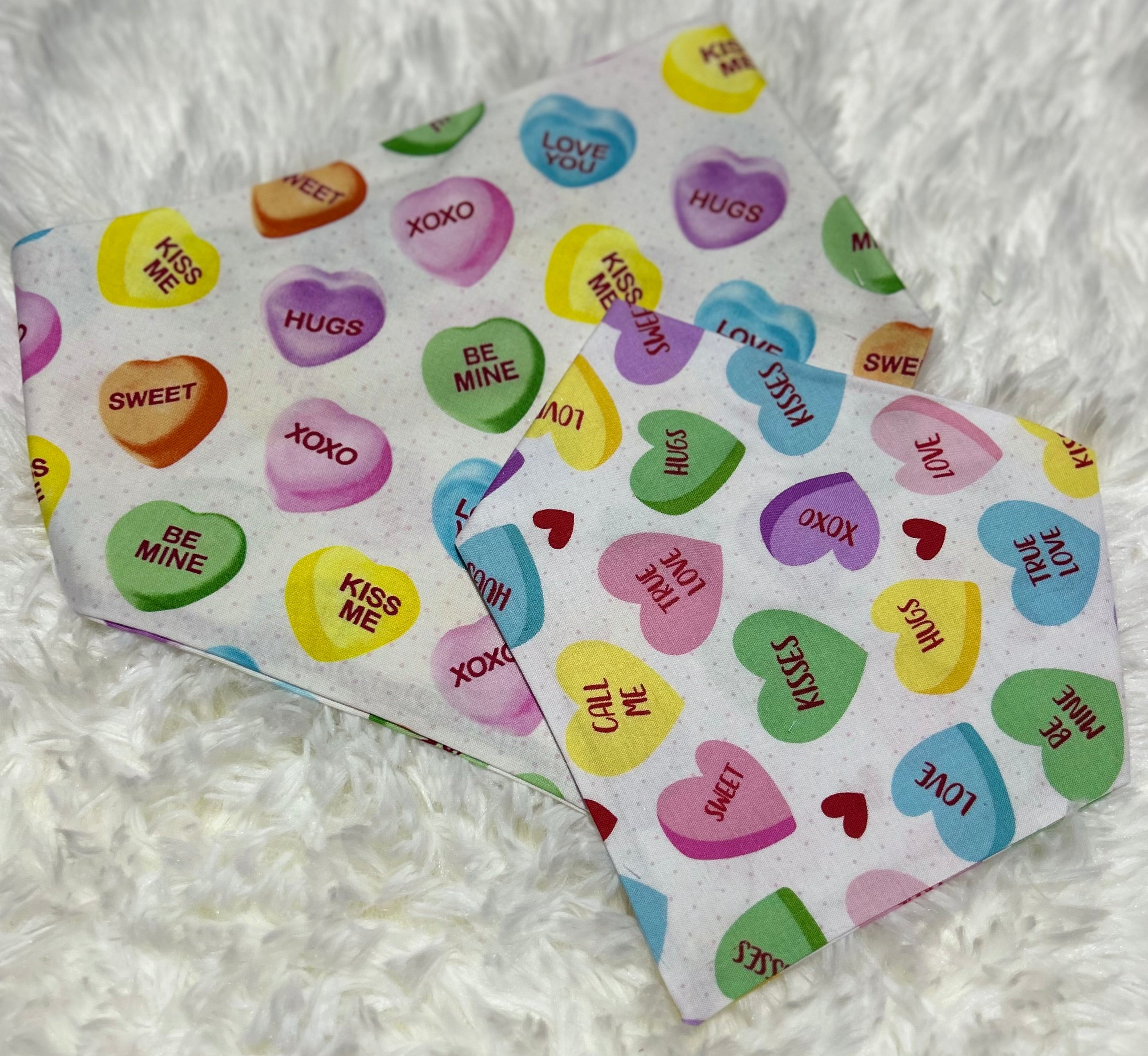 White Conversation Hearts Valentine Scrunchie Pet Bandana