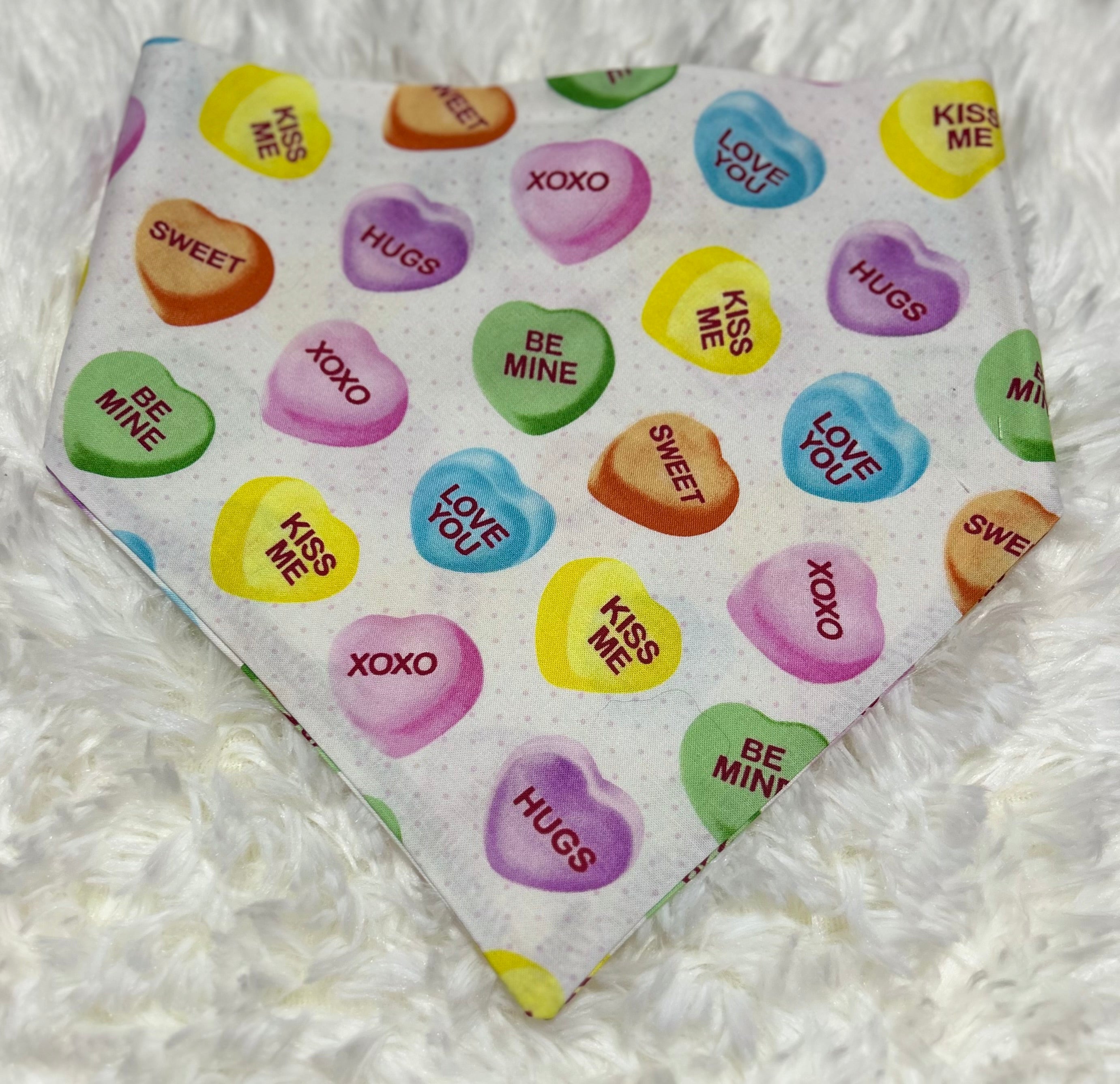 White Conversation Hearts Valentine Scrunchie Pet Bandana