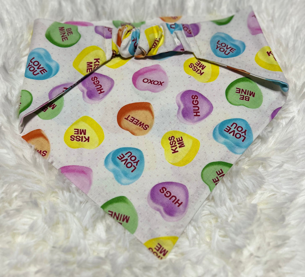 White Conversation Hearts Valentine Scrunchie Pet Bandana