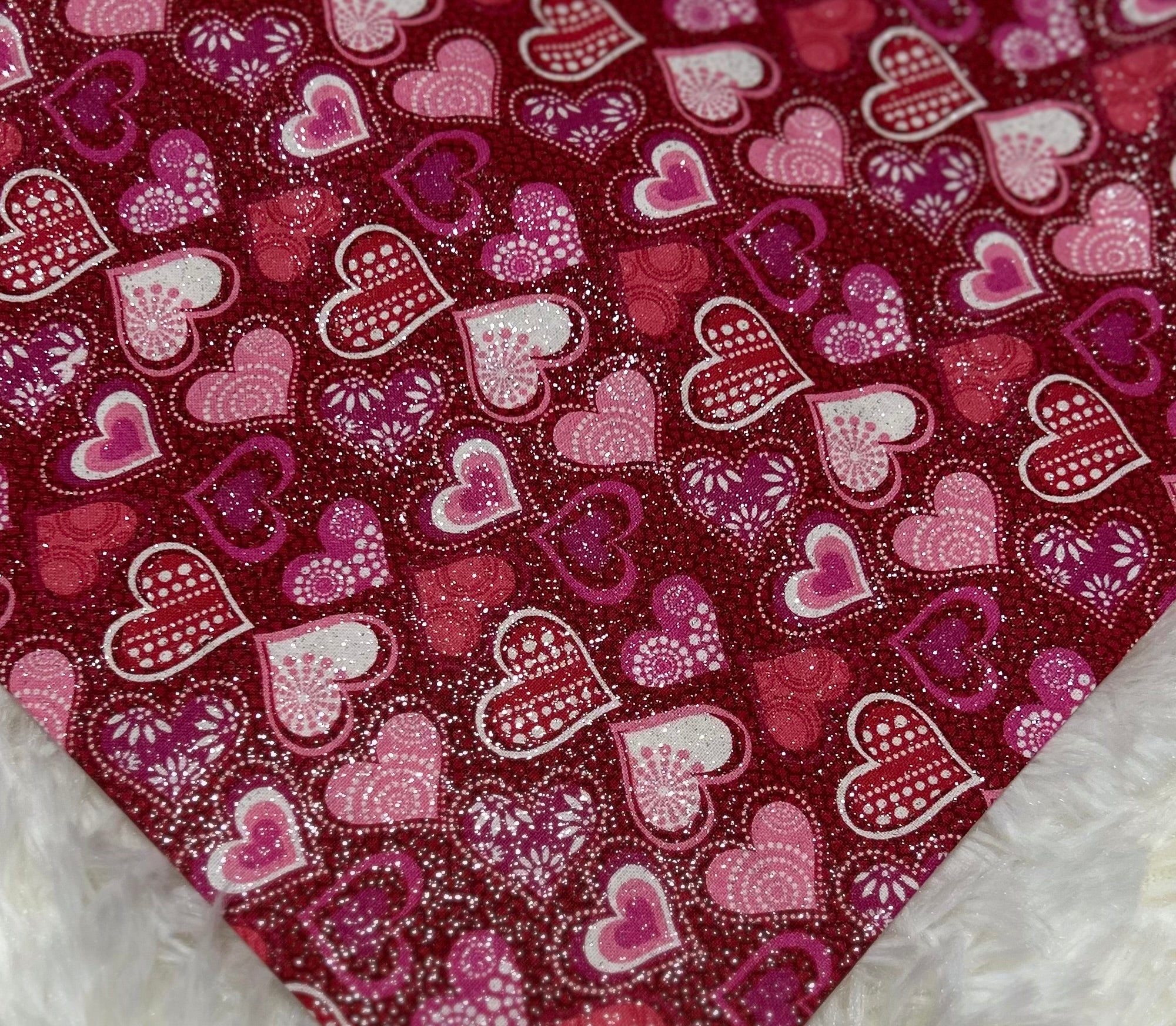 Pink/Red Sparkle Hearts Valentine Scrunchie Pet Bandana
