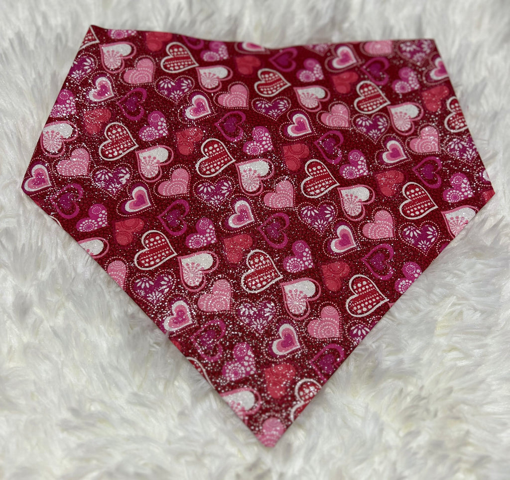 Pink/Red Sparkle Hearts Valentine Scrunchie Pet Bandana