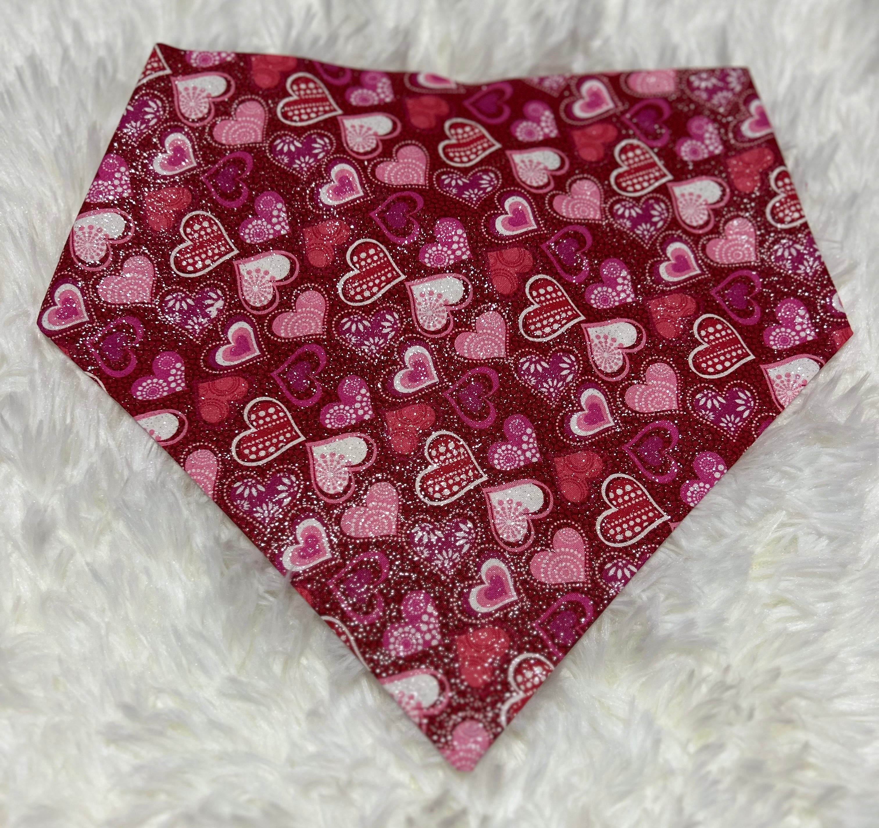 Pink/Red Sparkle Hearts Valentine Scrunchie Pet Bandana