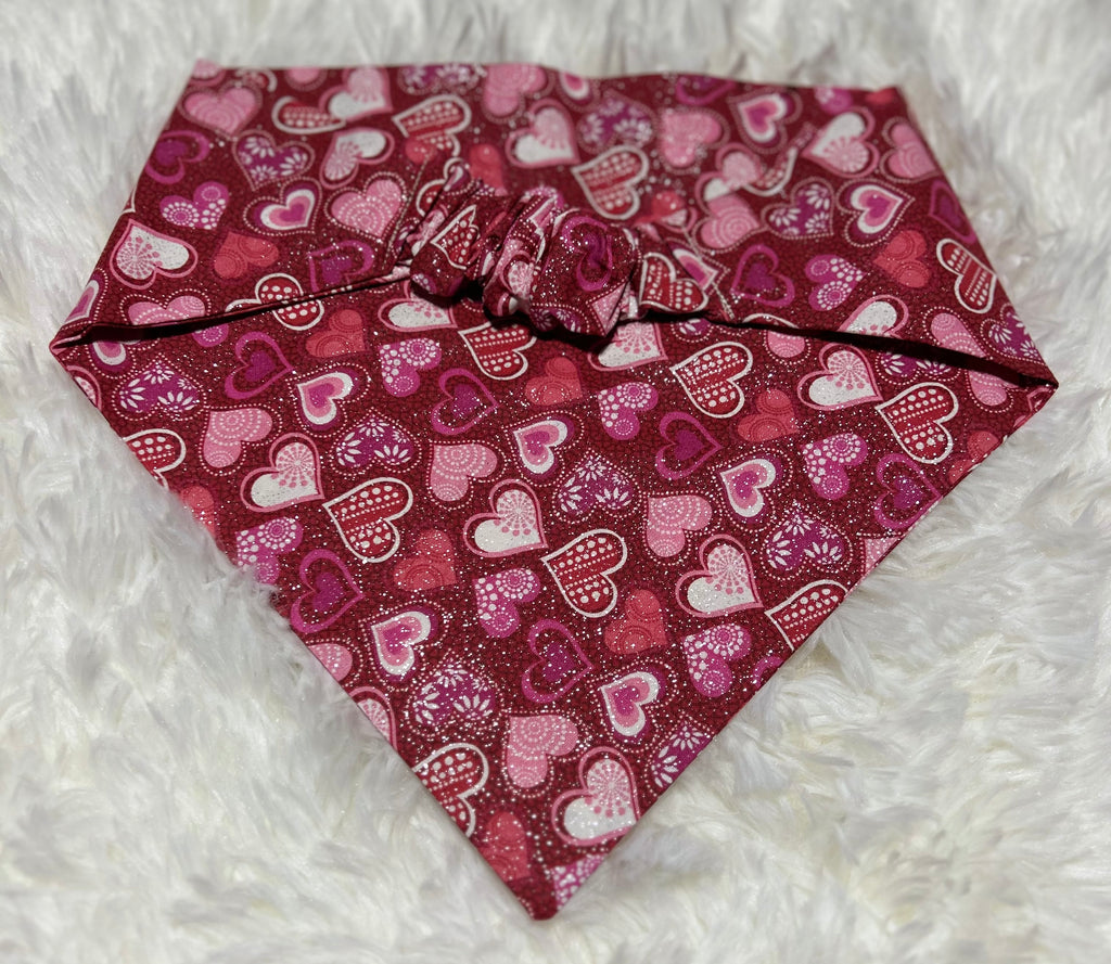 Pink/Red Sparkle Hearts Valentine Scrunchie Pet Bandana